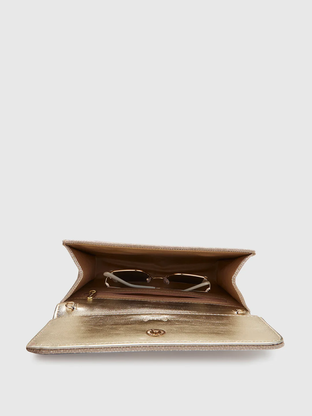 Caprese Betty Large Light Gold Flapover Clutch - Image 11