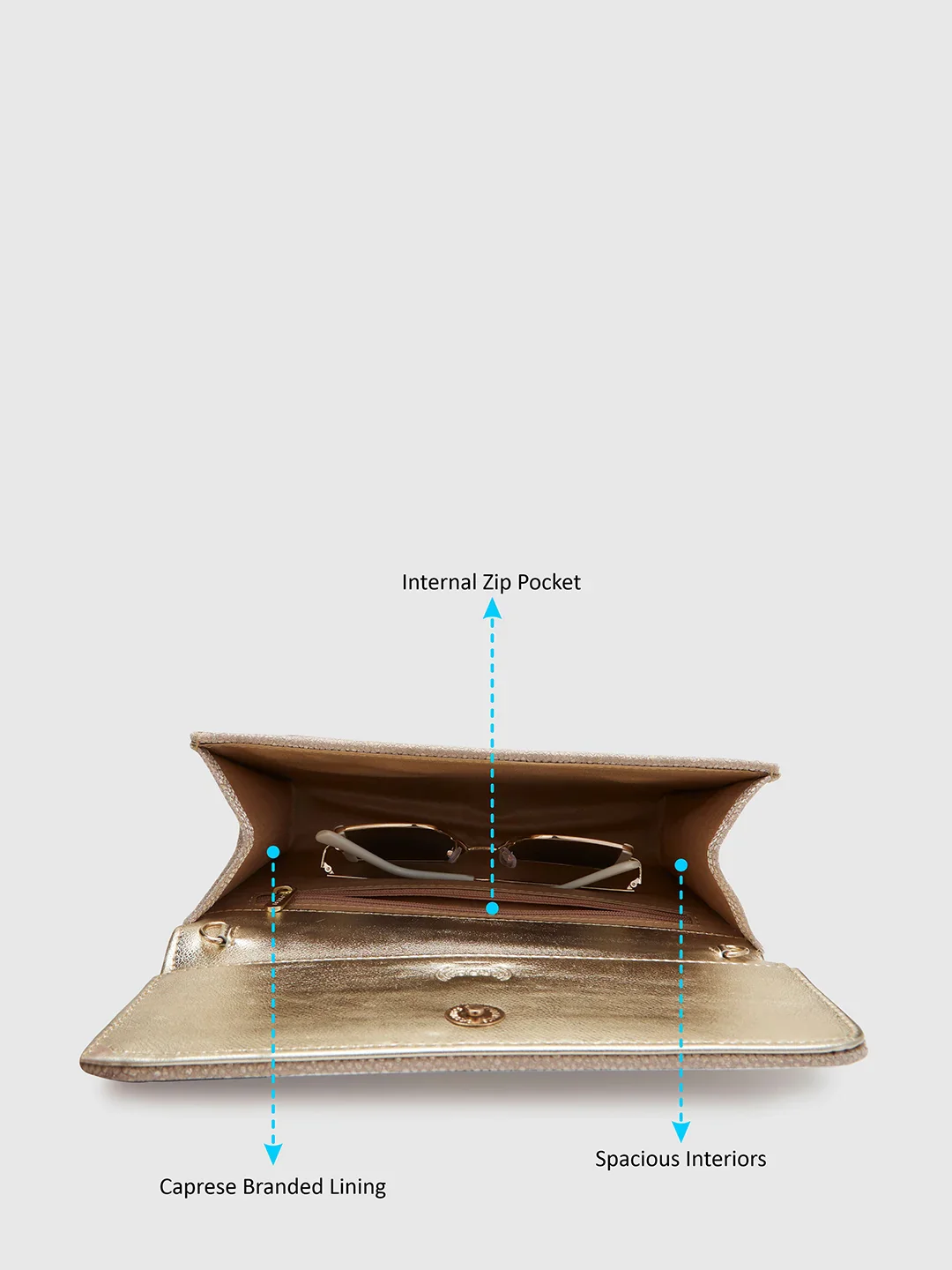 Caprese Betty Large Light Gold Flapover Clutch - Image 12