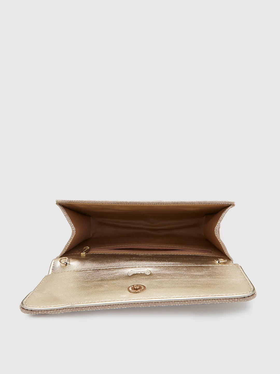 Caprese Betty Large Light Gold Flapover Clutch - Image 13