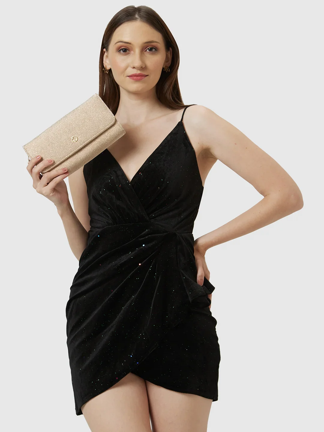 Caprese Betty Large Light Gold Flapover Clutch - Image 4