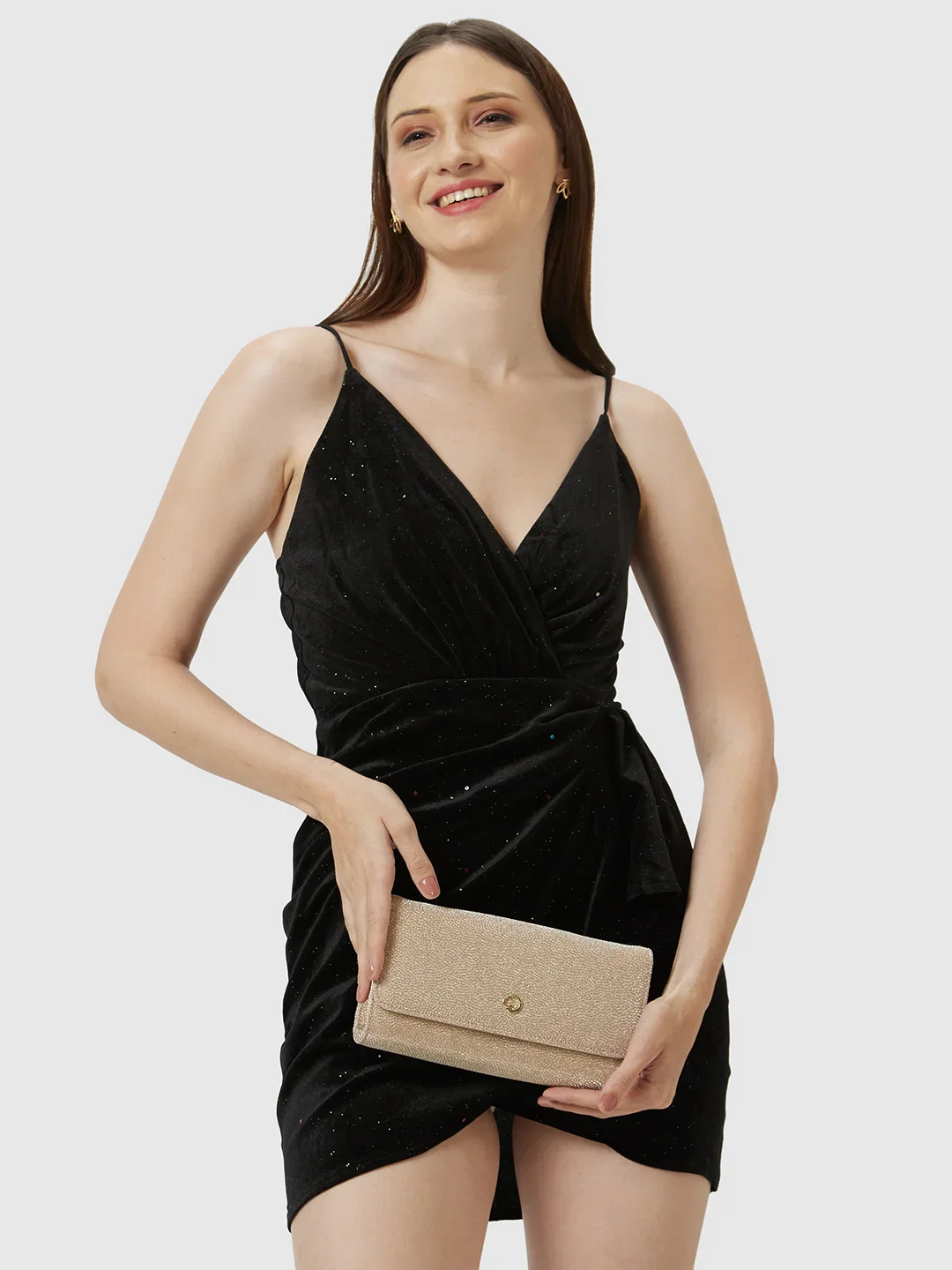 Caprese Betty Large Light Gold Flapover Clutch - Image 5