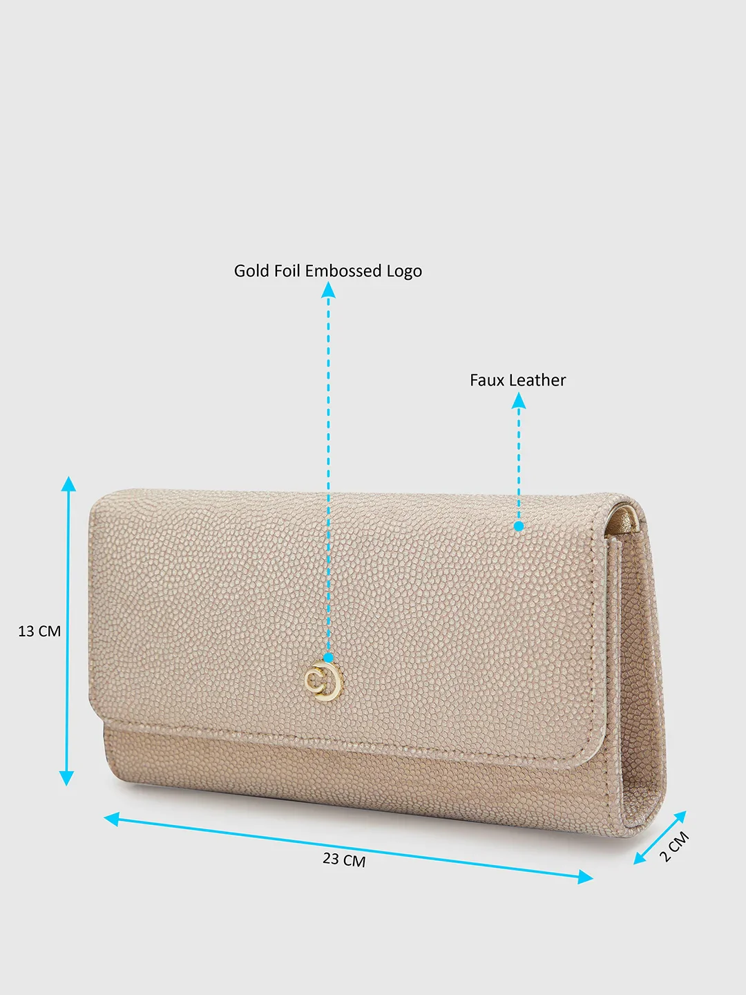Caprese Betty Large Light Gold Flapover Clutch - Image 9