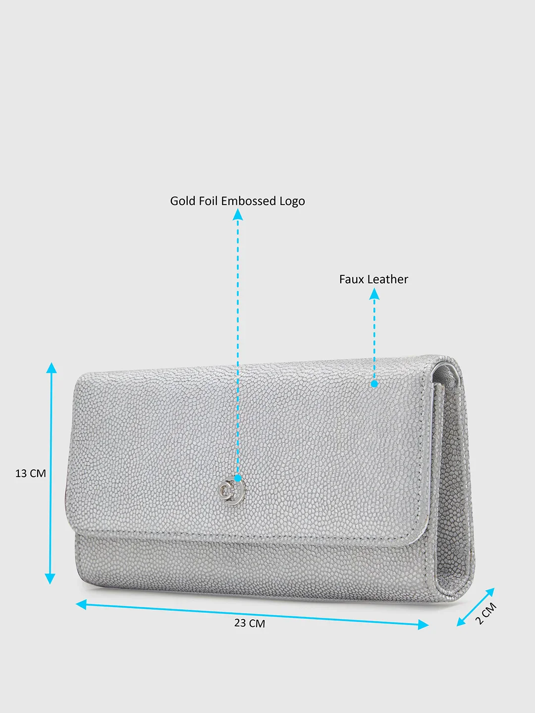 Caprese Betty Large Silver Flapover Clutch - Image 3