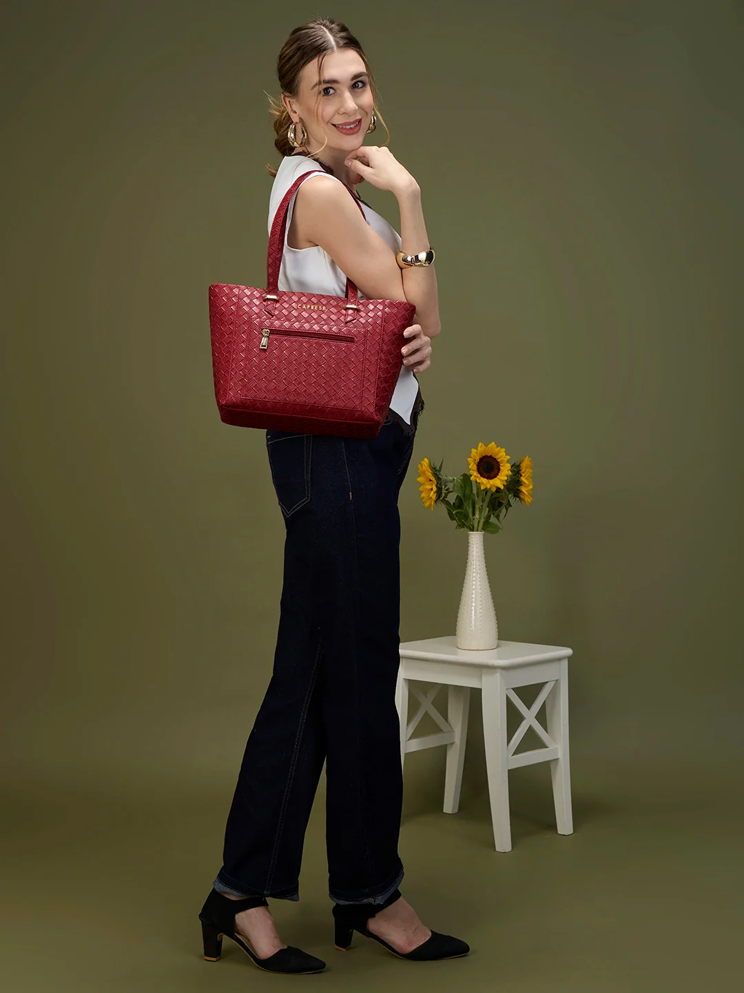 Caprese Birdy Medium Cherry Red Tote Bag - Image 11