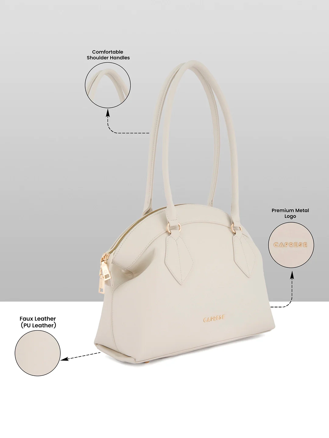 Caprese Biskit Large Beige Satchel Bag - Image 3