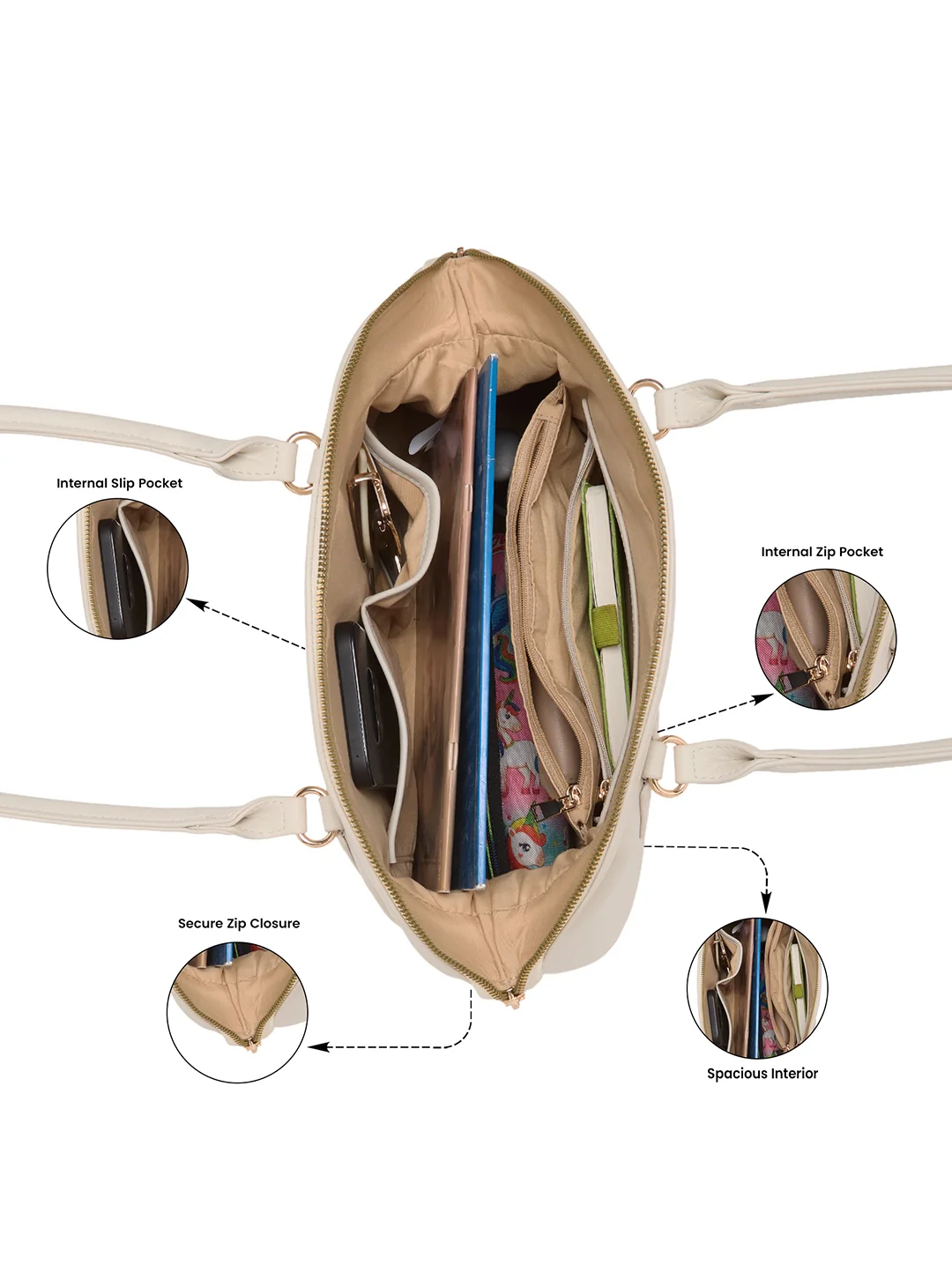 Caprese Biskit Large Beige Satchel Bag - Image 4