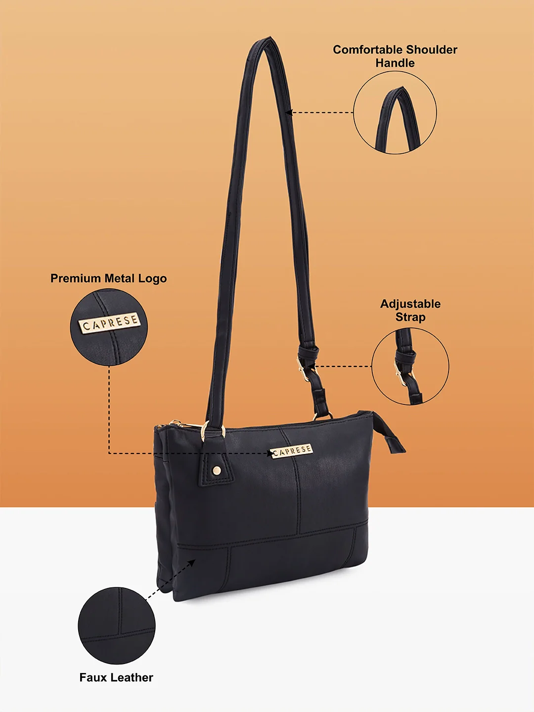 Caprese Blake Large Black Sling Bag - Image 4