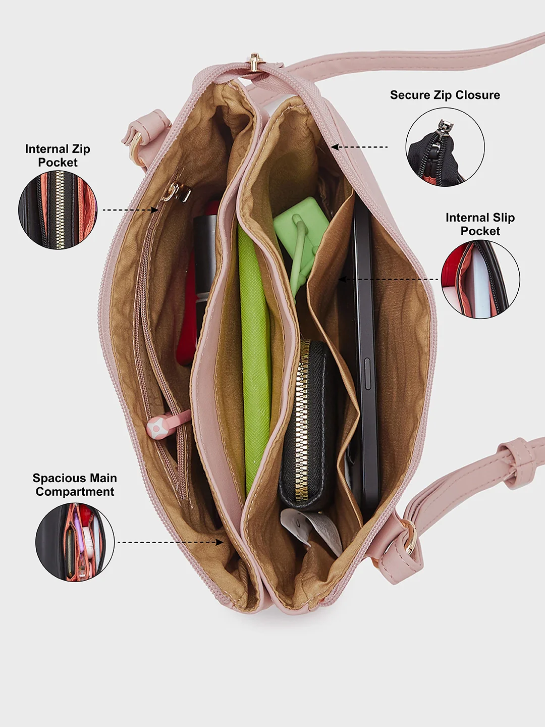 Caprese Blake Large Pink Sling Bag - Image 5