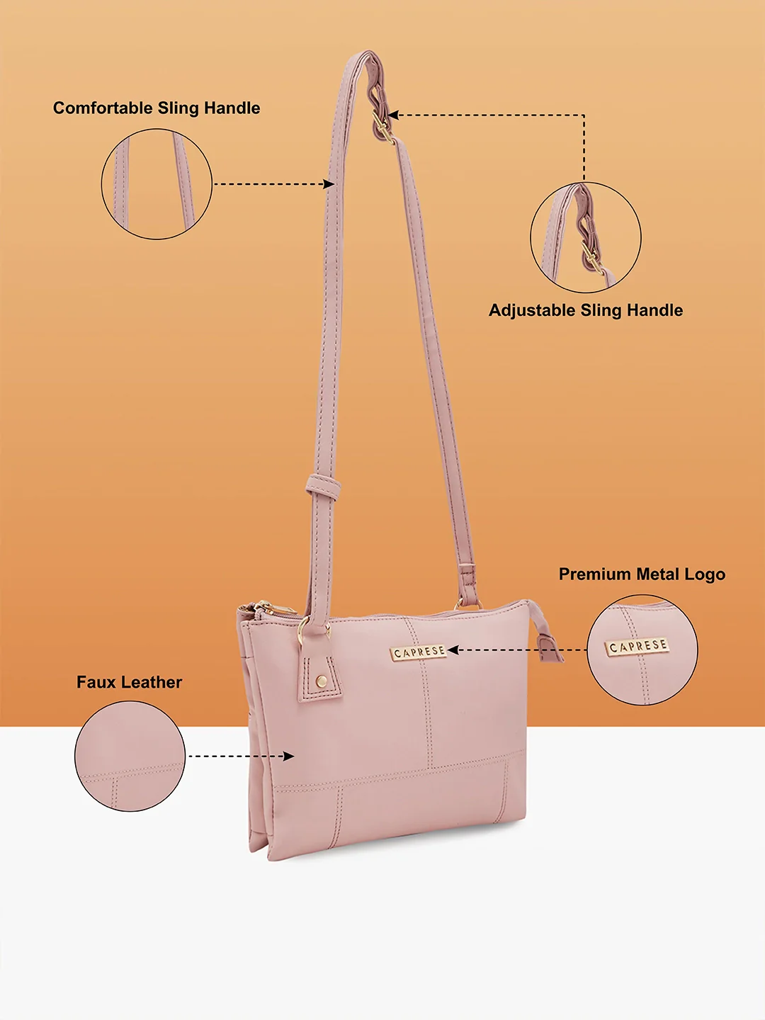 Caprese Blake Large Pink Sling Bag - Image 6