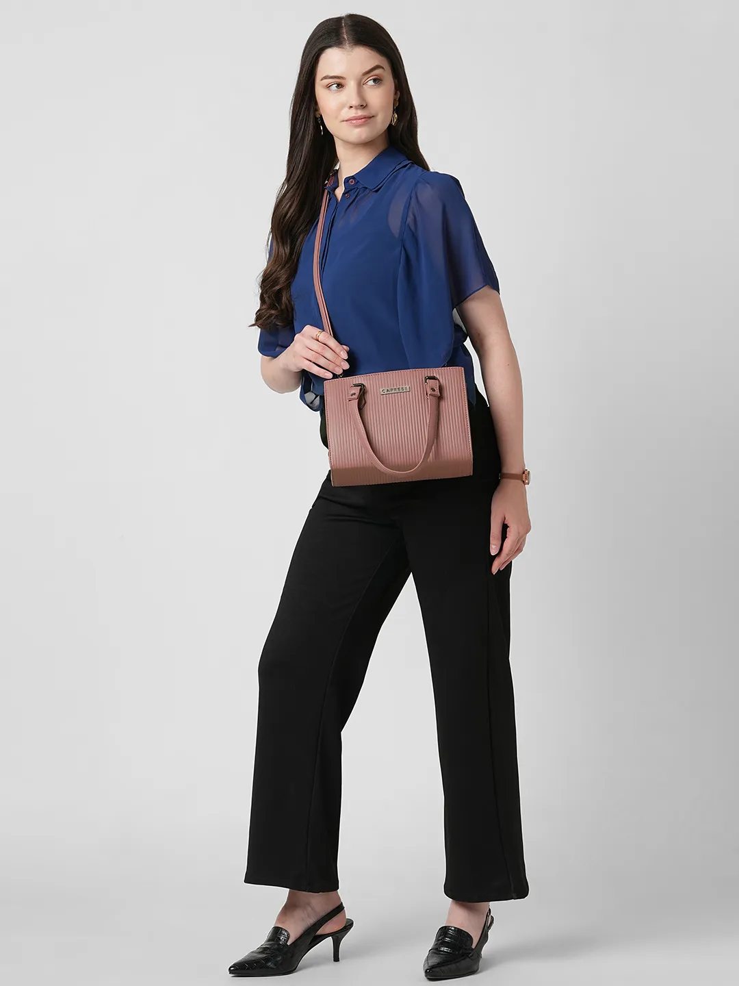 Caprese Blake Small Powder Pink Satchel Bag - Image 7