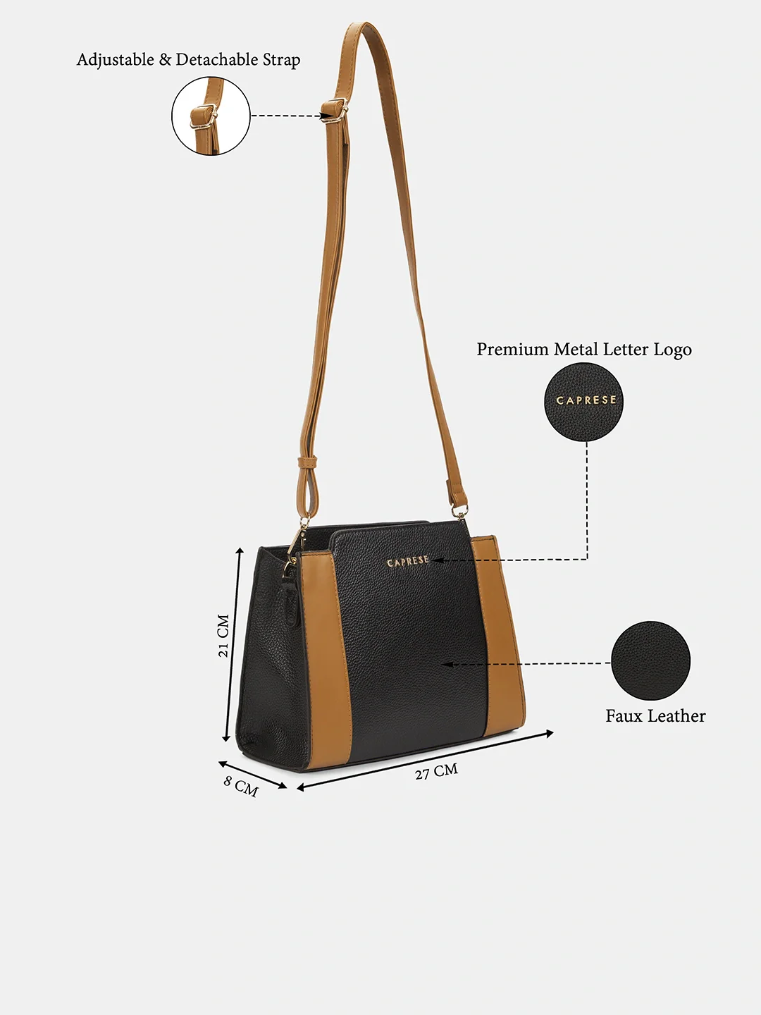 Caprese Blakely Medium Black Sling Bag - Image 3