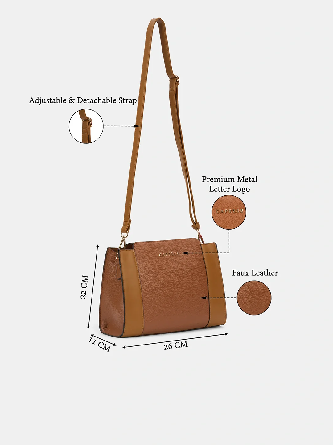 Caprese Blakely Medium Tan Sling Bag - Image 3