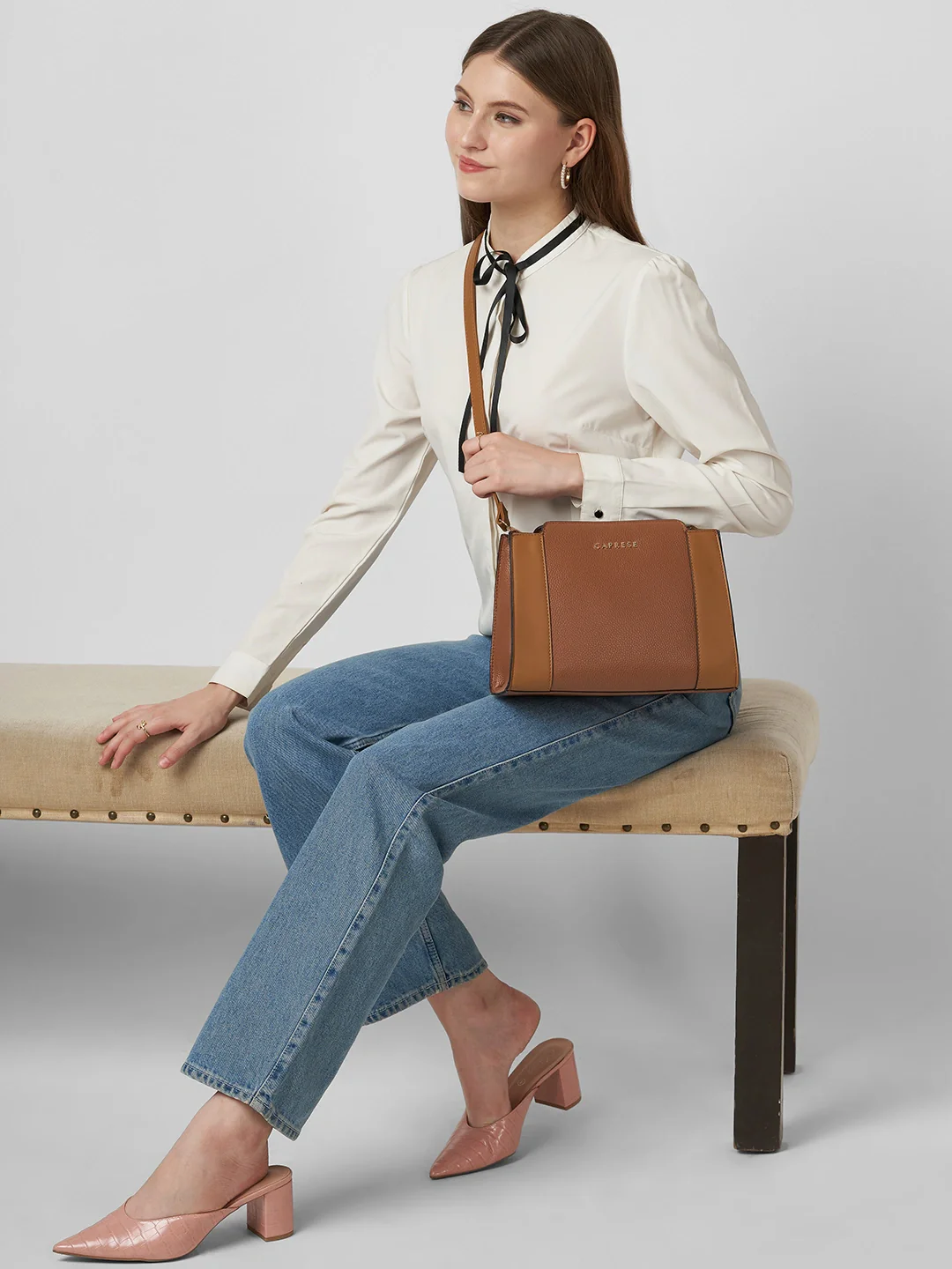 Caprese Blakely Medium Tan Sling Bag - Image 7