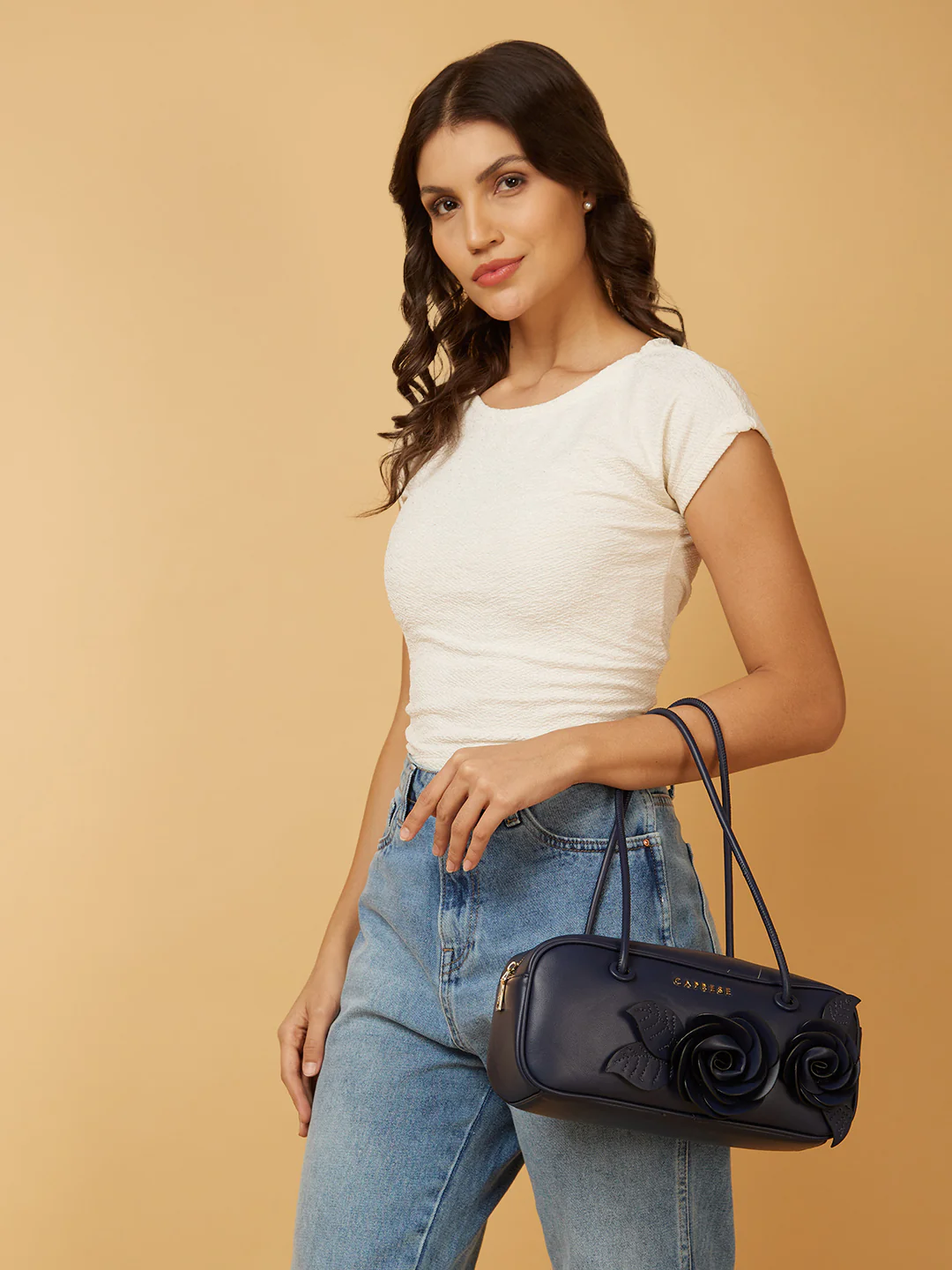 Caprese Bloom Medium Navy Baguette Bag - Image 2