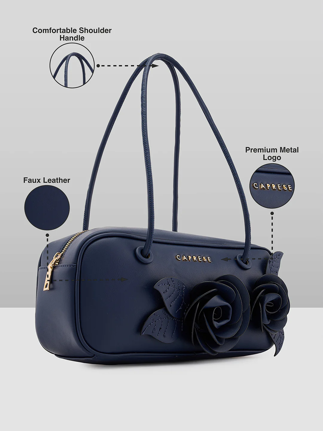 Caprese Bloom Medium Navy Baguette Bag - Image 3