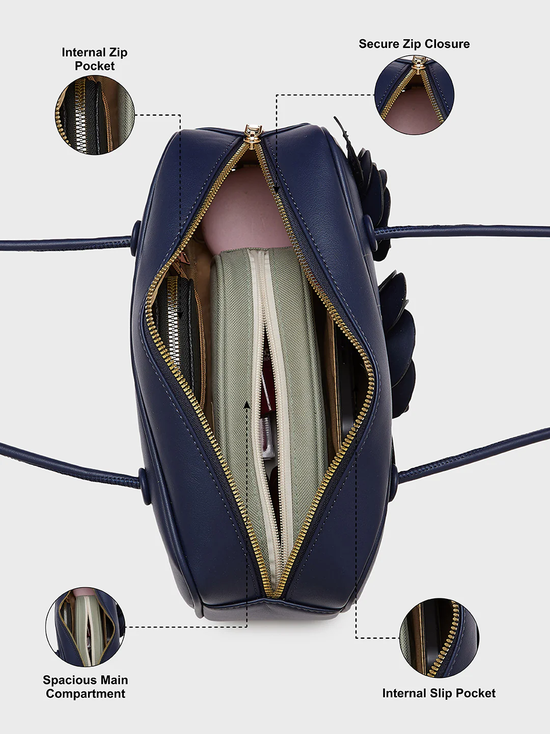 Caprese Bloom Medium Navy Baguette Bag - Image 5