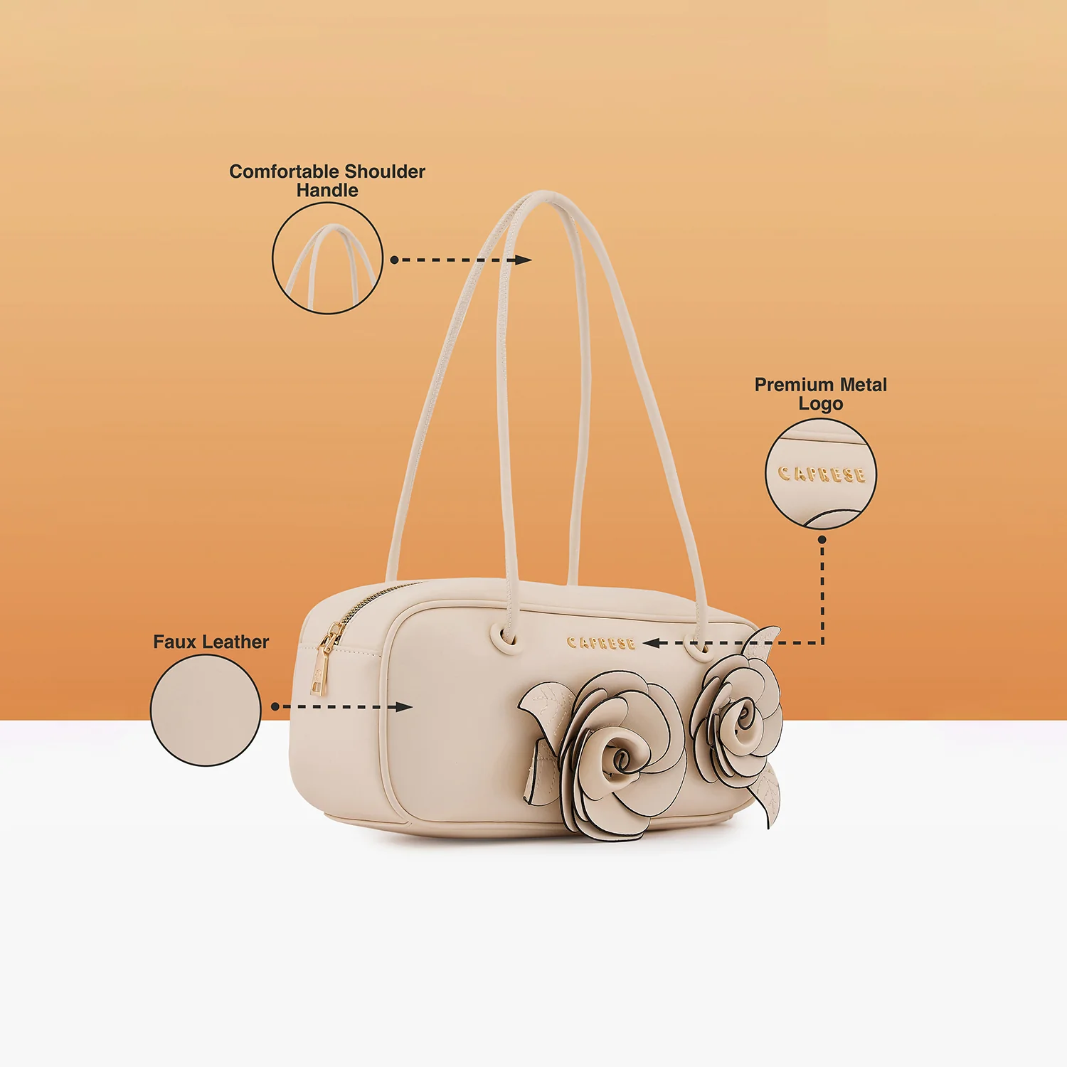 Caprese Bloom Medium Off White Baguette Bag - Image 6