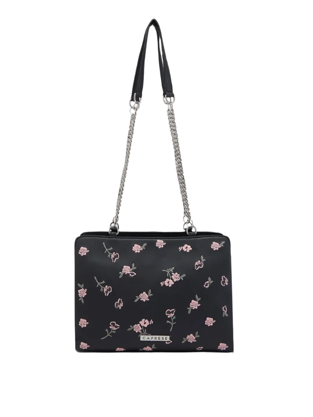 Caprese Bloom Medium Black Satchel Bag