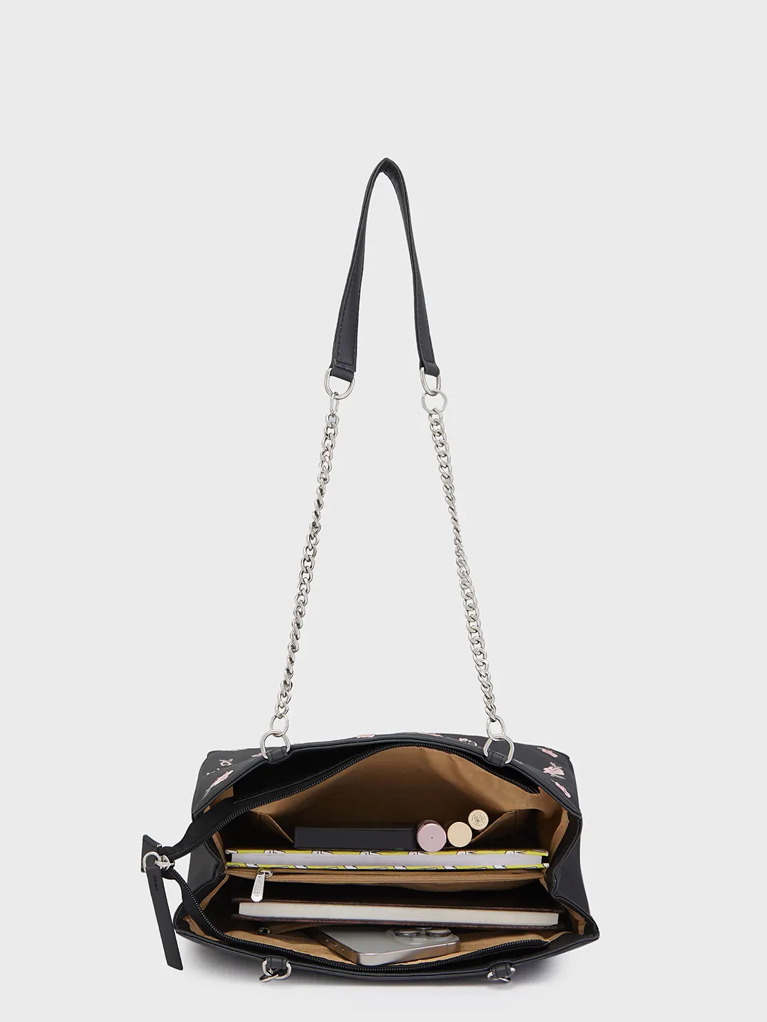 Caprese Bloom Medium Black Satchel Bag - Image 10