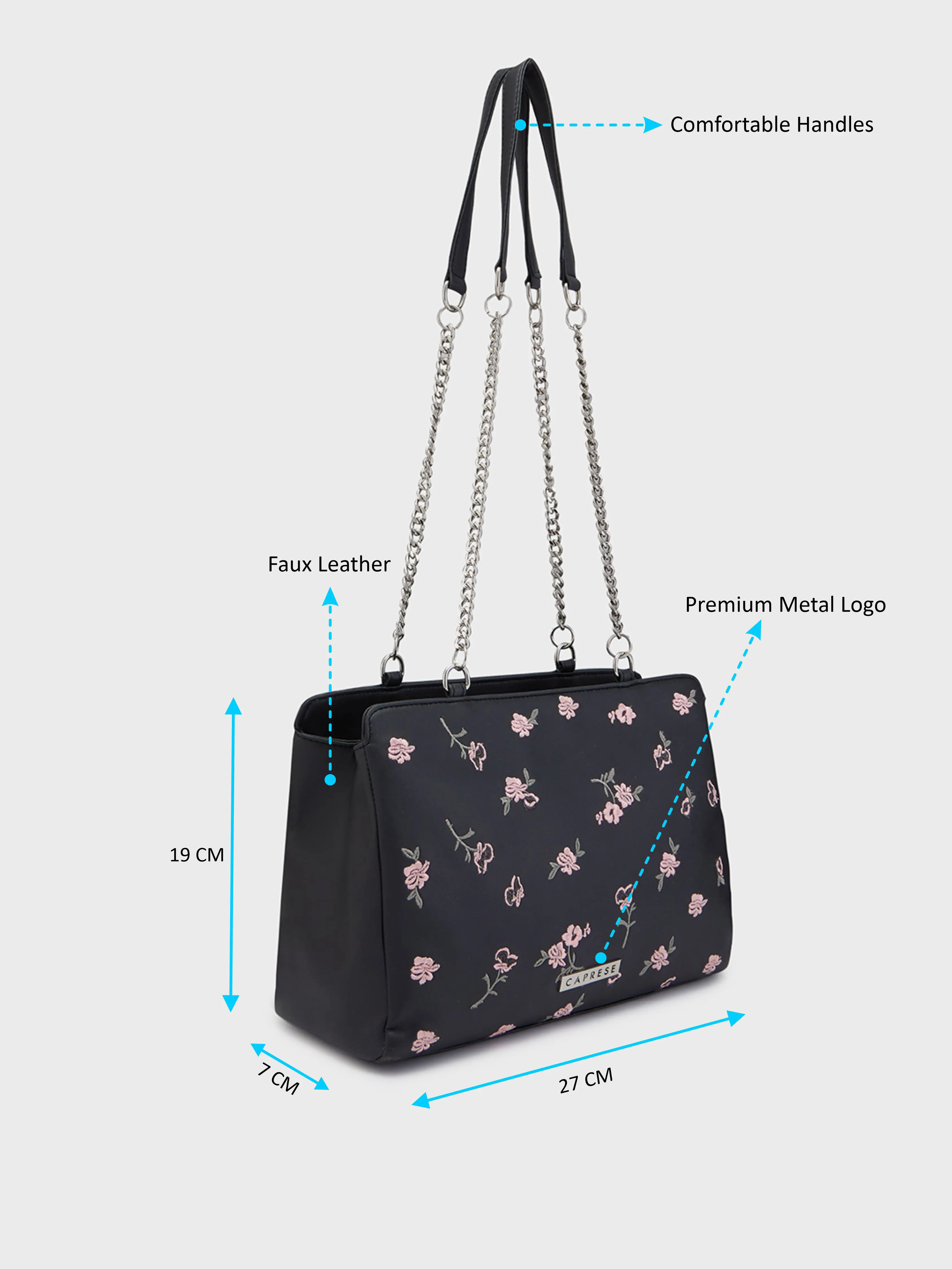 Caprese Bloom Medium Black Satchel Bag - Image 8