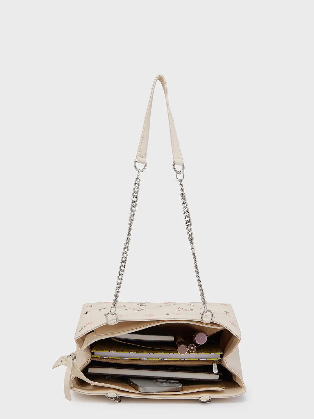 Caprese Bloom Medium Cream Satchel Bag - Image 10