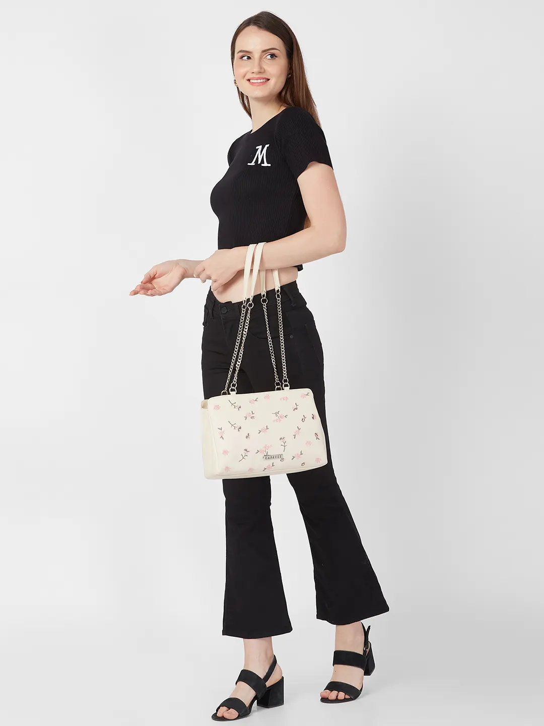 Caprese Bloom Medium Cream Satchel Bag - Image 4
