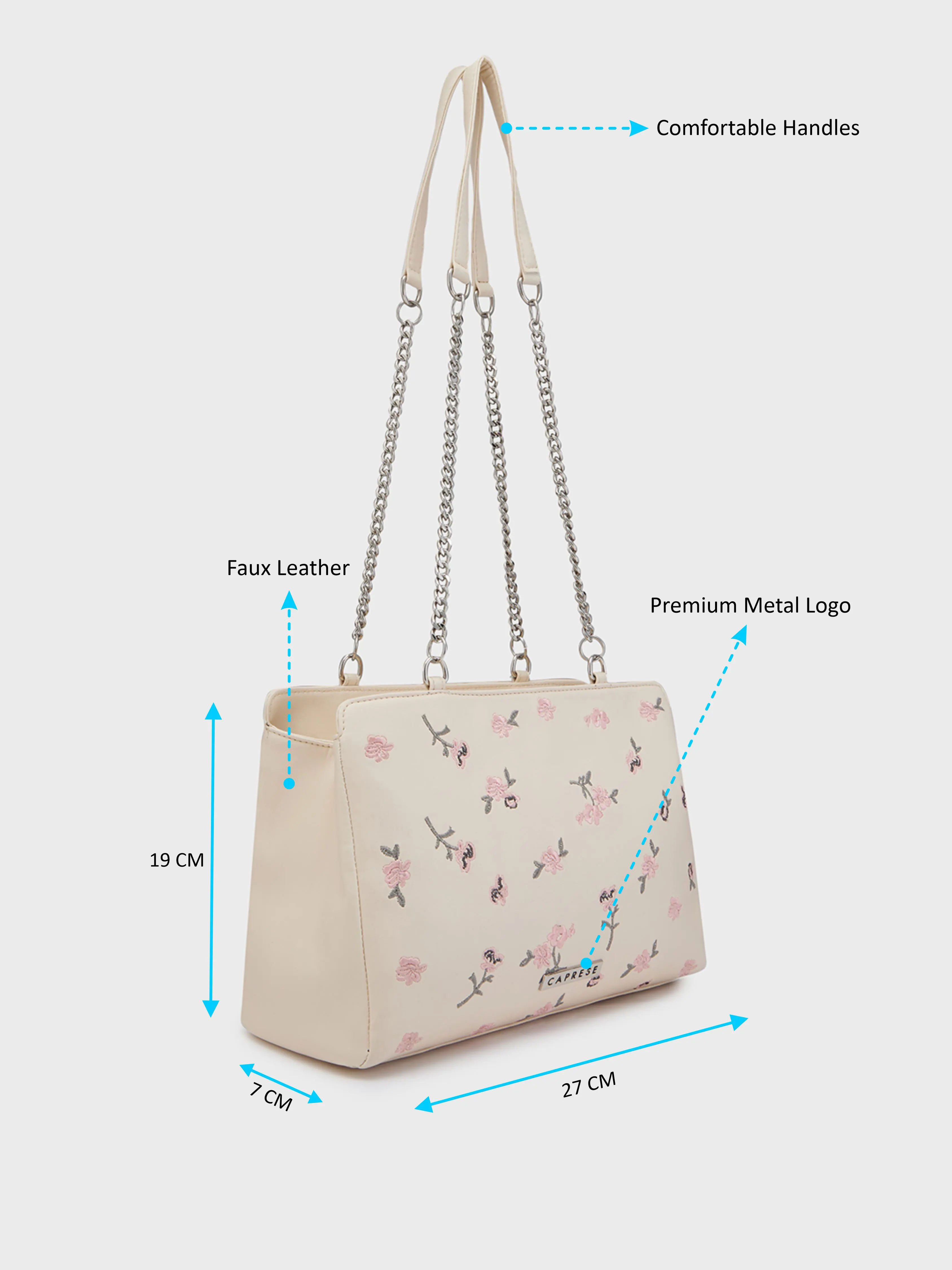 Caprese Bloom Medium Cream Satchel Bag - Image 8