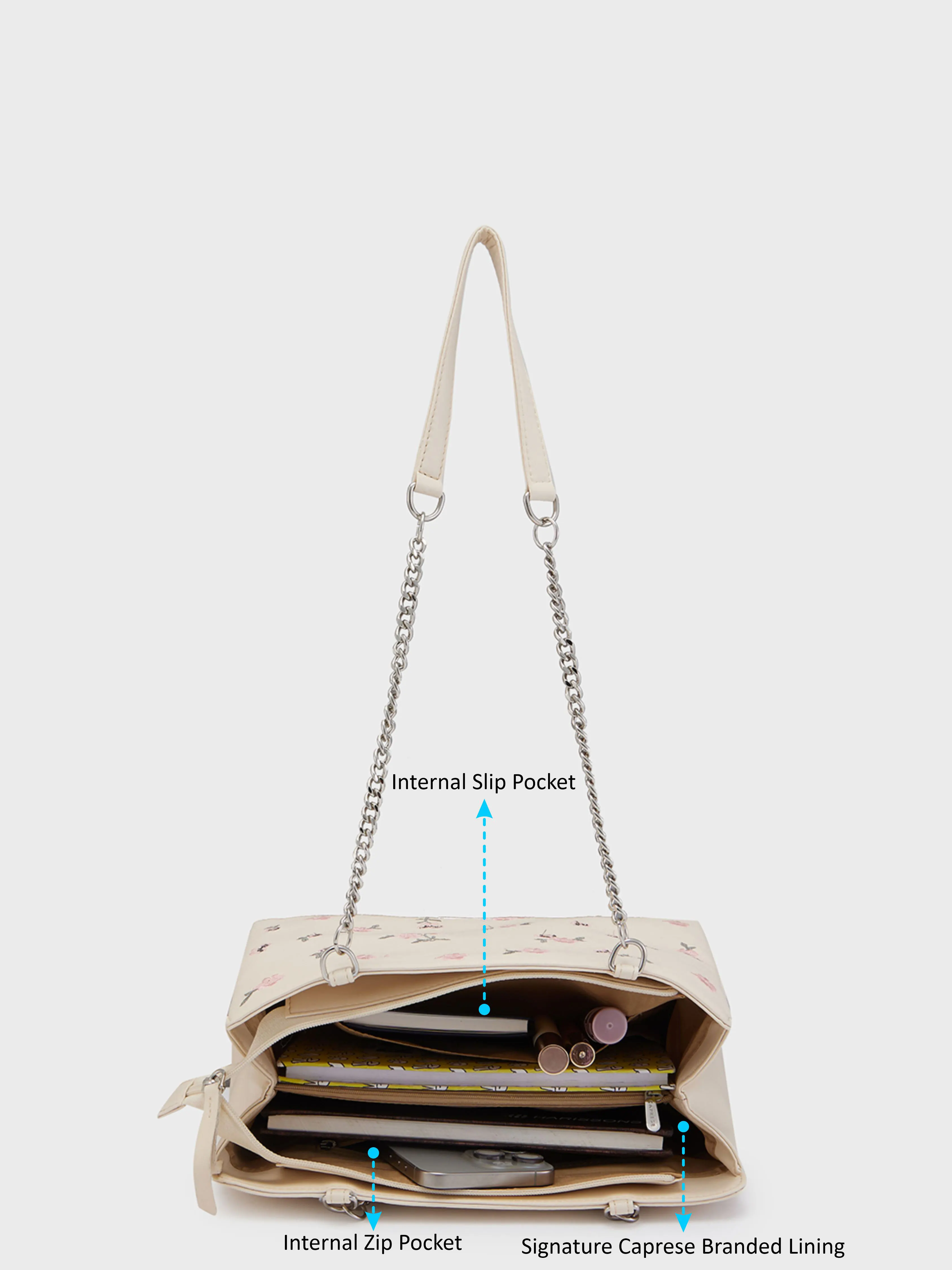 Caprese Bloom Medium Cream Satchel Bag - Image 9