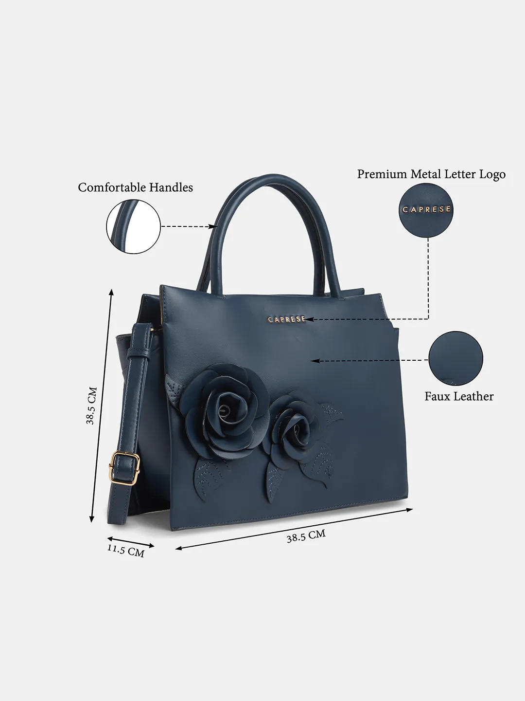 Caprese Bloom Medium Navy Satchel Bag - Image 3