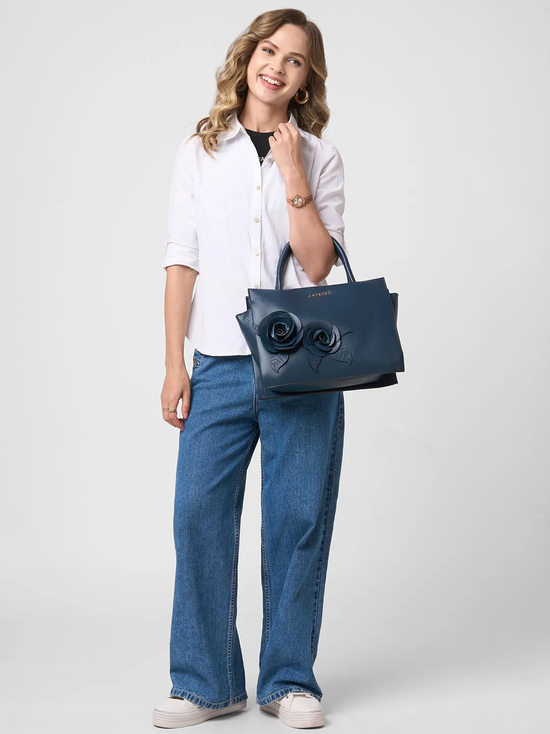 Caprese Bloom Medium Navy Satchel Bag - Image 7