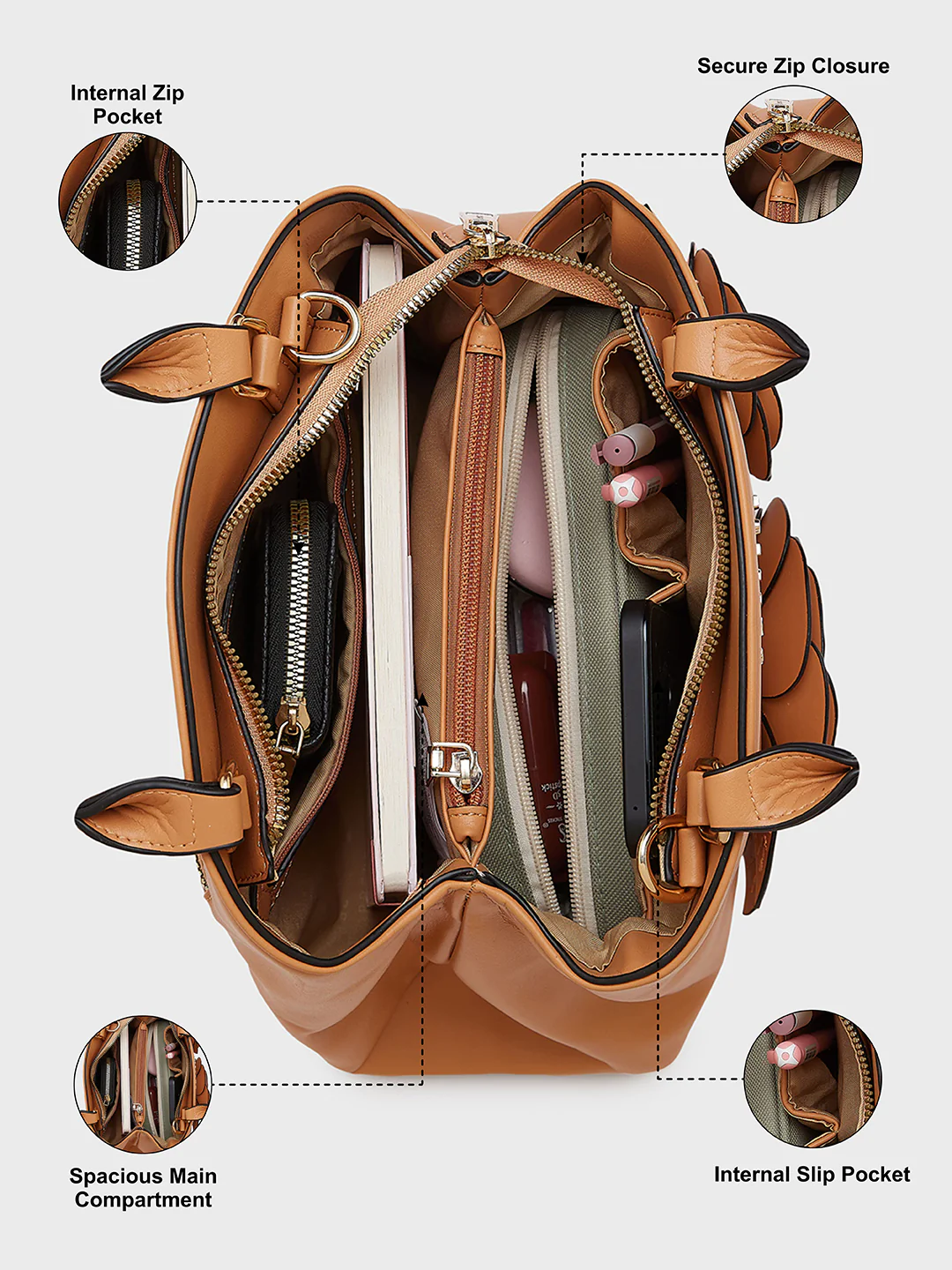 Caprese Bloom Small Apricot Satchel Bag - Image 5