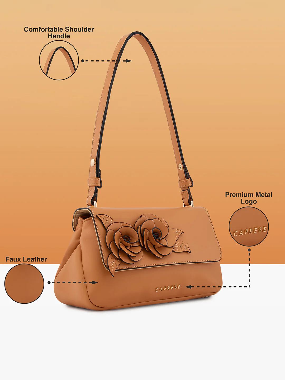Caprese Bloom Medium Apricot Sling Bag - Image 4