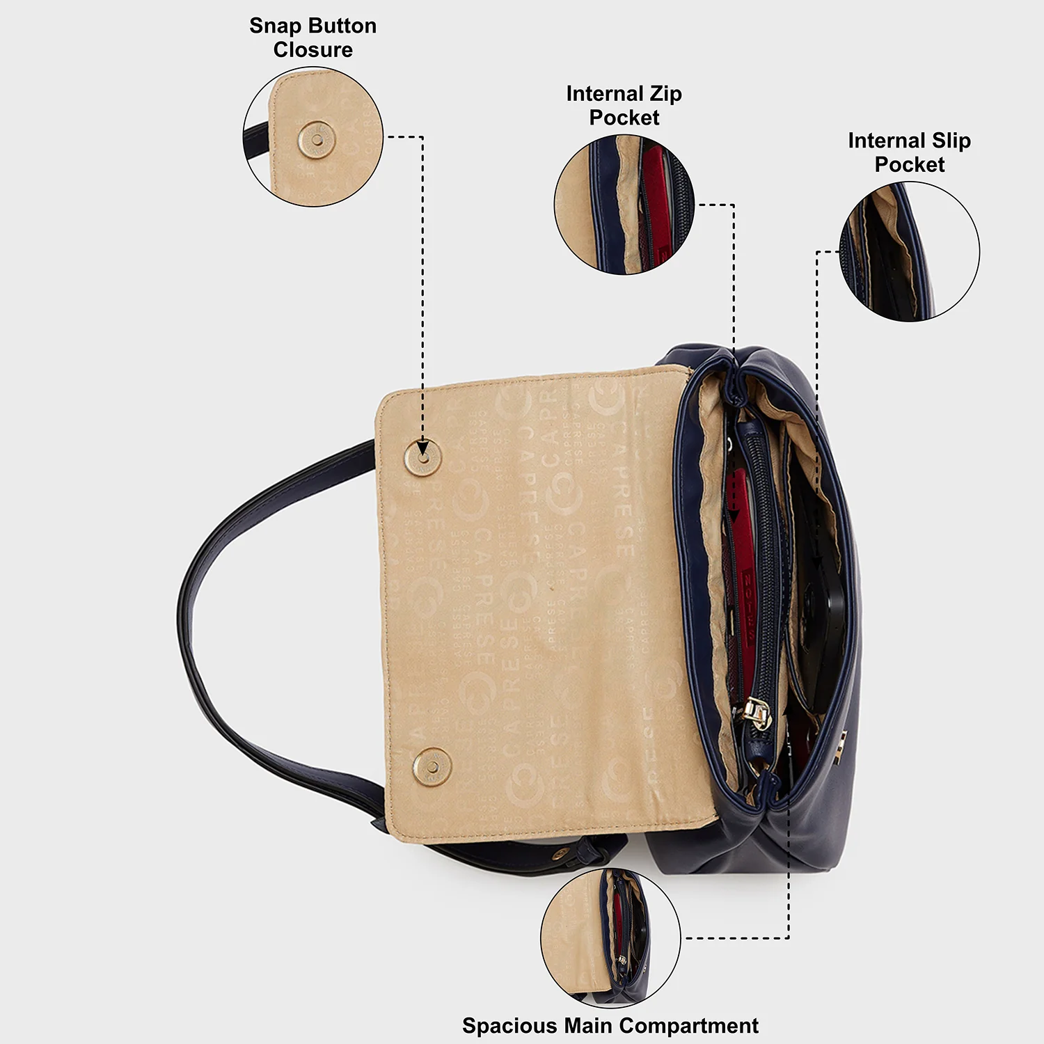 Caprese Bloom Medium Navy Sling Bag - Image 6