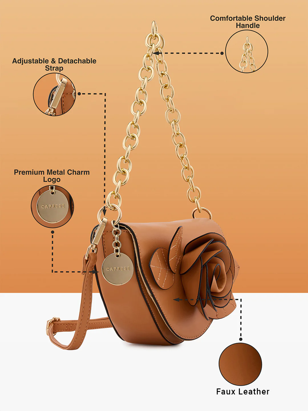 Caprese Bloom Small Apricot Sling Bag - Image 6