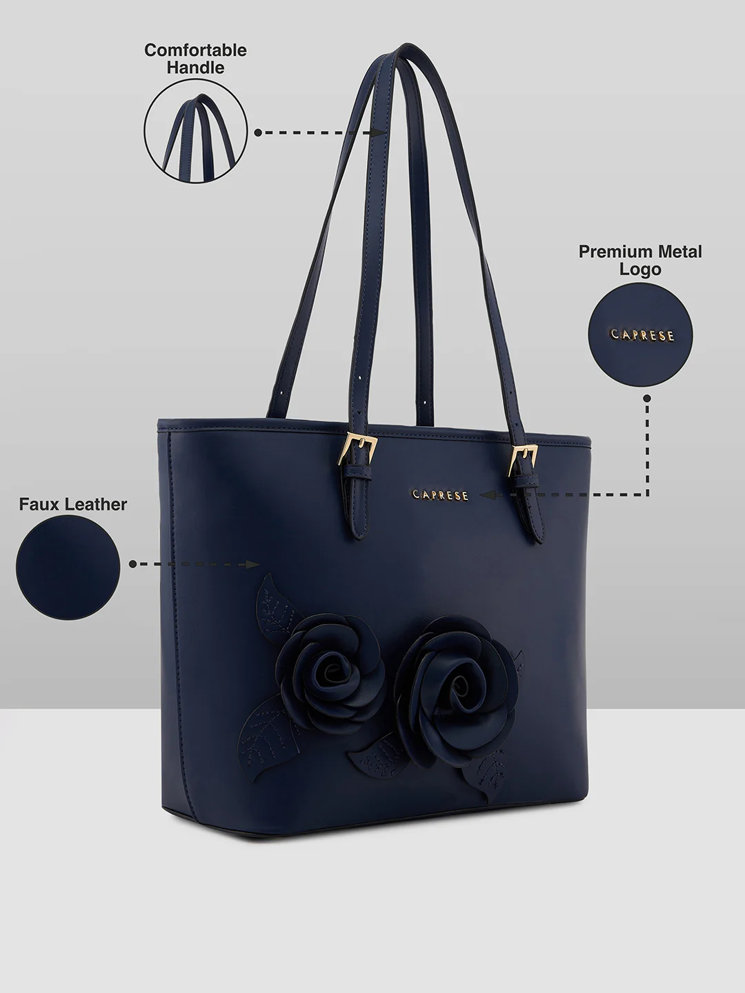 Caprese Bloom Medium Navy Tote Bag - Image 3