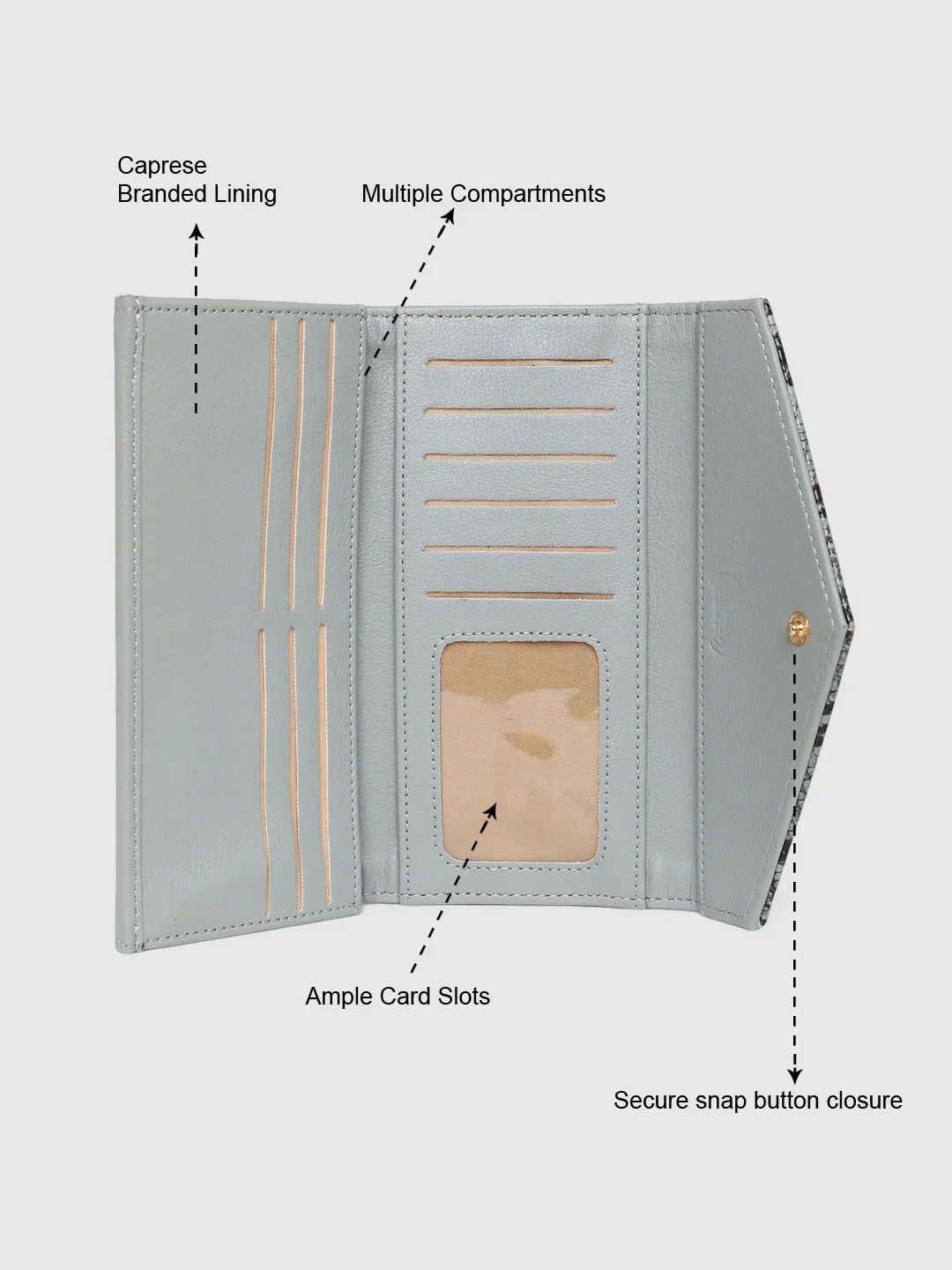 Caprese Bluma Large Grey Flapover Wallet - Image 8