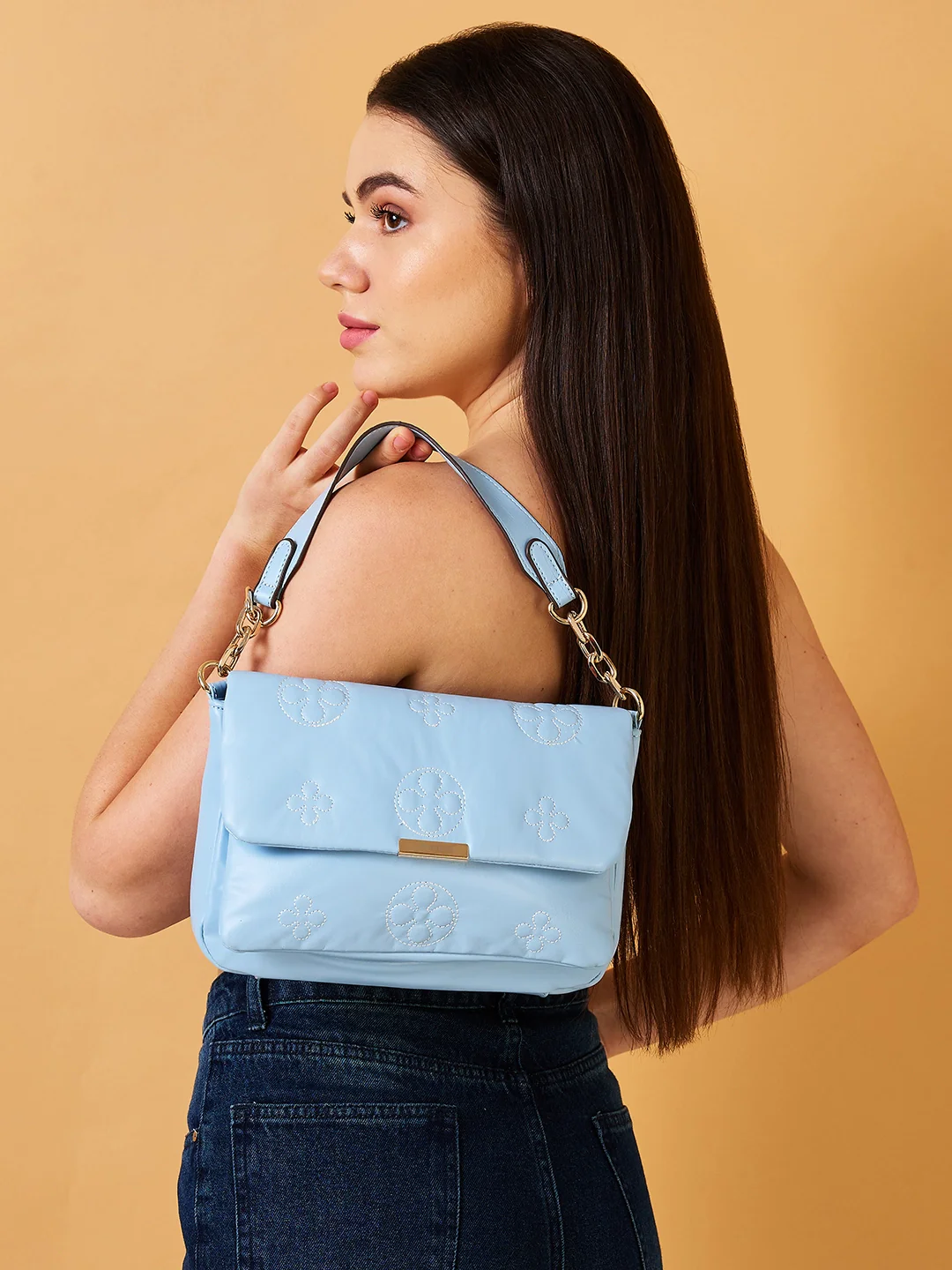 Caprese Briana Medium Powder Blue Sling Bag - Image 11