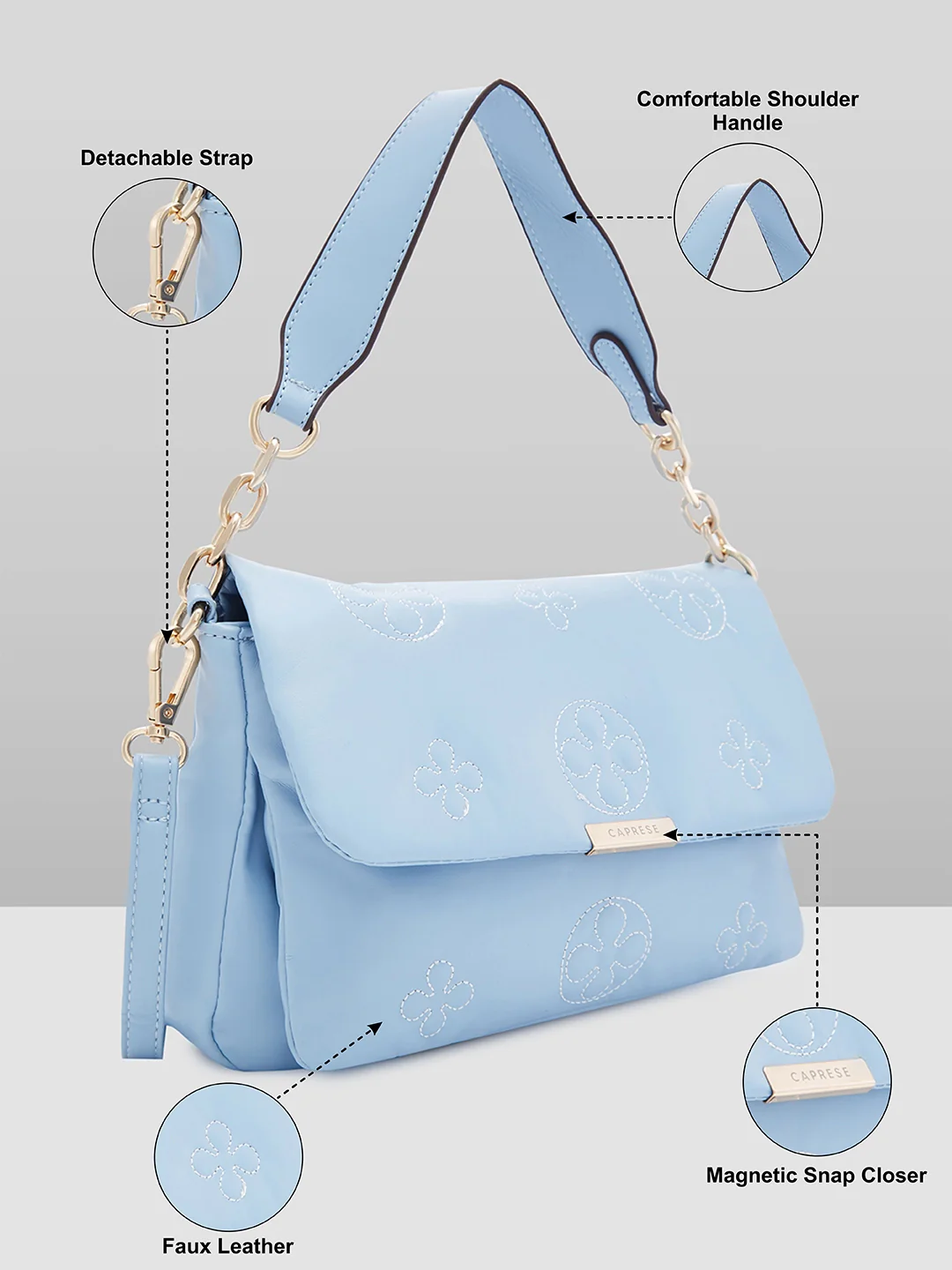 Caprese Briana Medium Powder Blue Sling Bag - Image 6