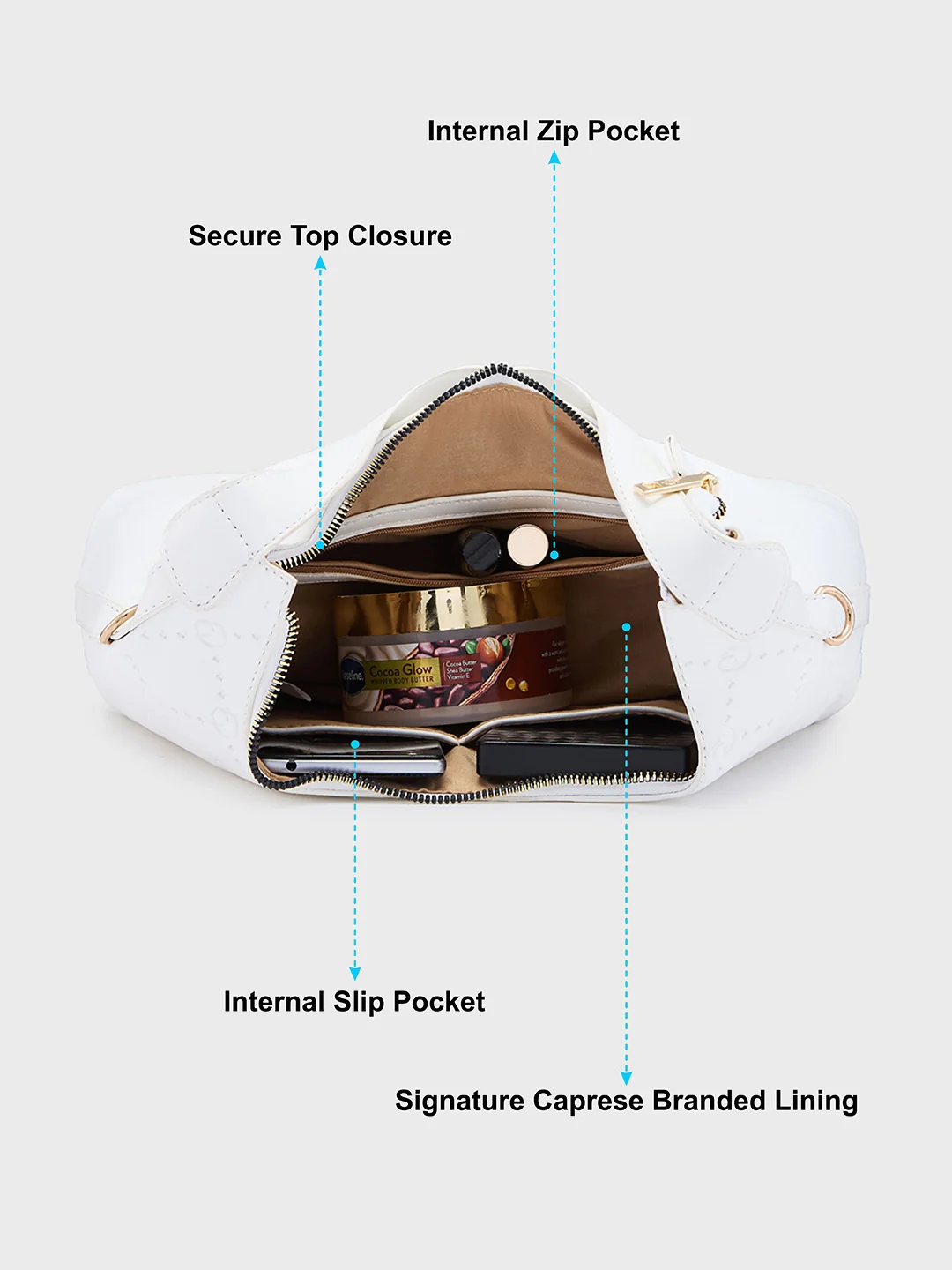 Caprese Brianna Medium White Hobo Bag - Image 8