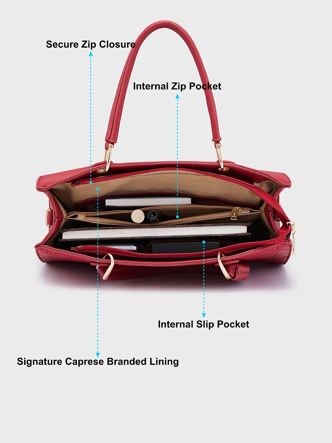 Caprese Brianna Medium Red Satchel Bag - Image 8
