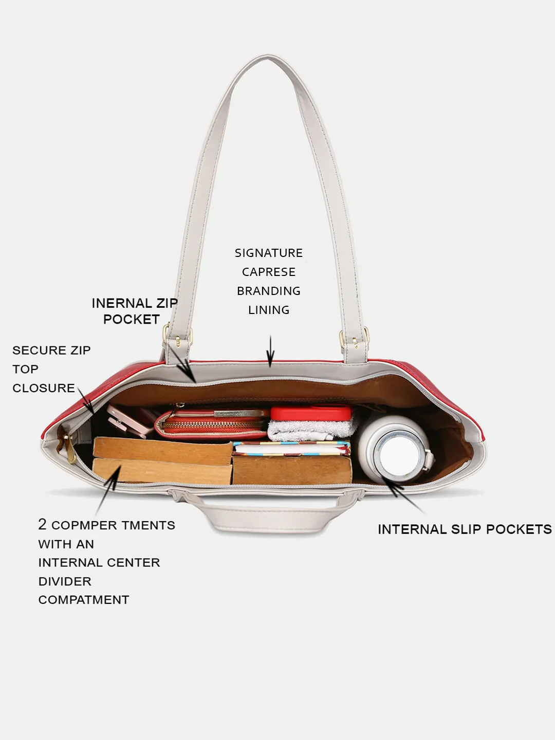 Caprese Brickly Medium Grey Tote Bag - Image 5
