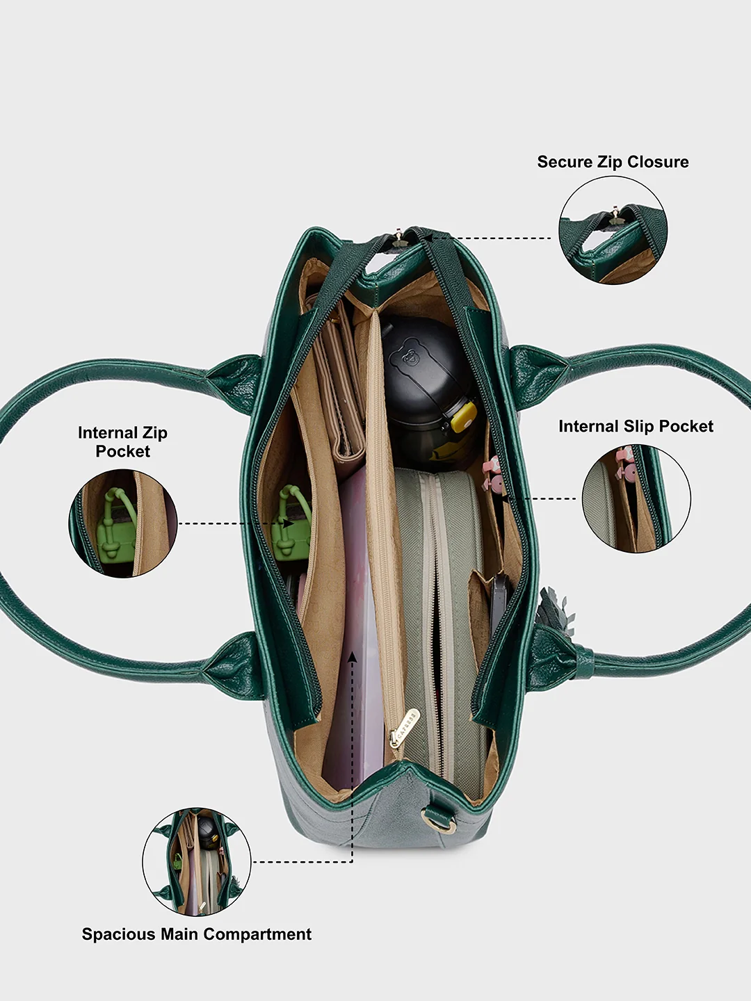 Caprese Brigette Medium Emerald Satchel Bag - Image 4
