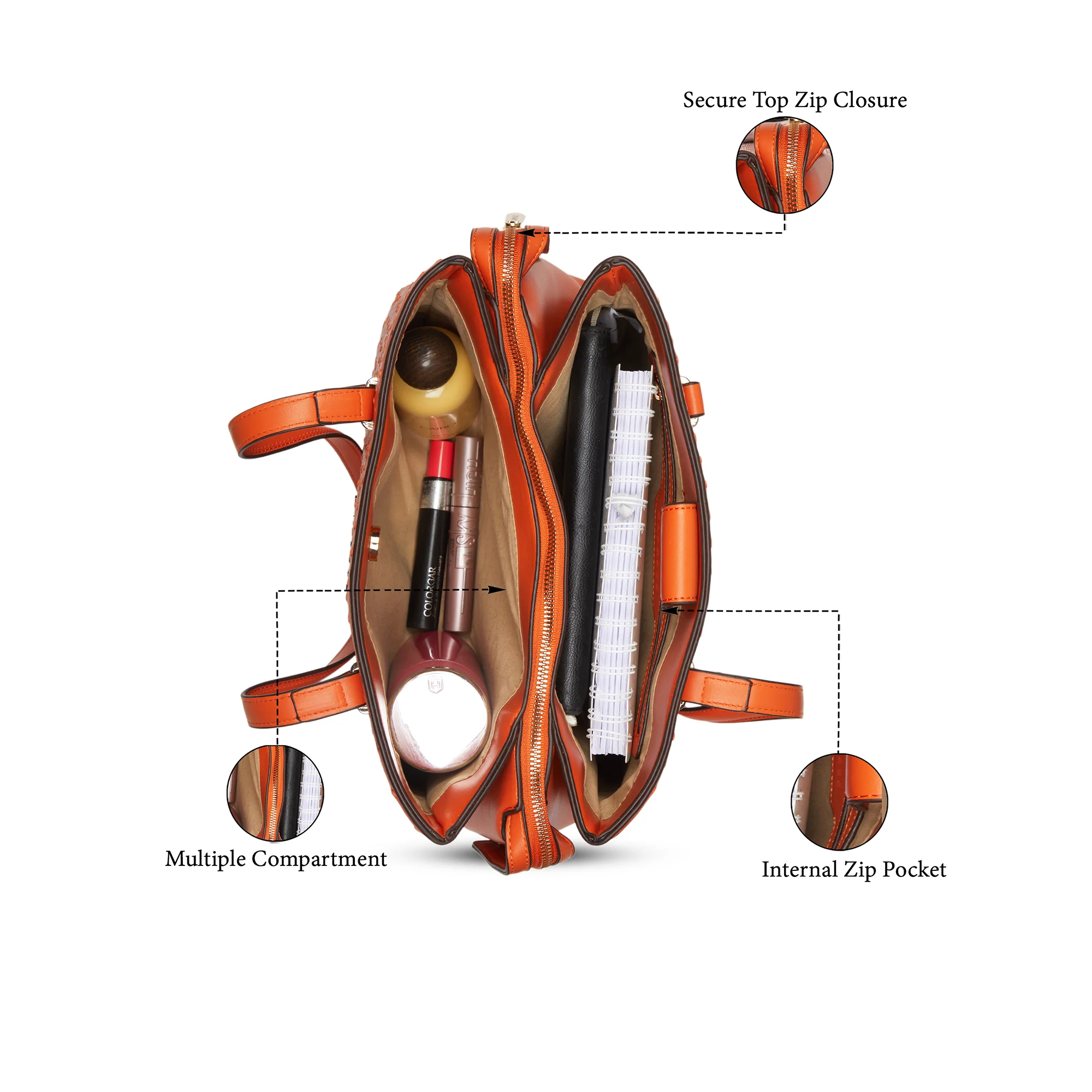 Caprese Britney Large Intense Rust Satchel Bag - Image 7