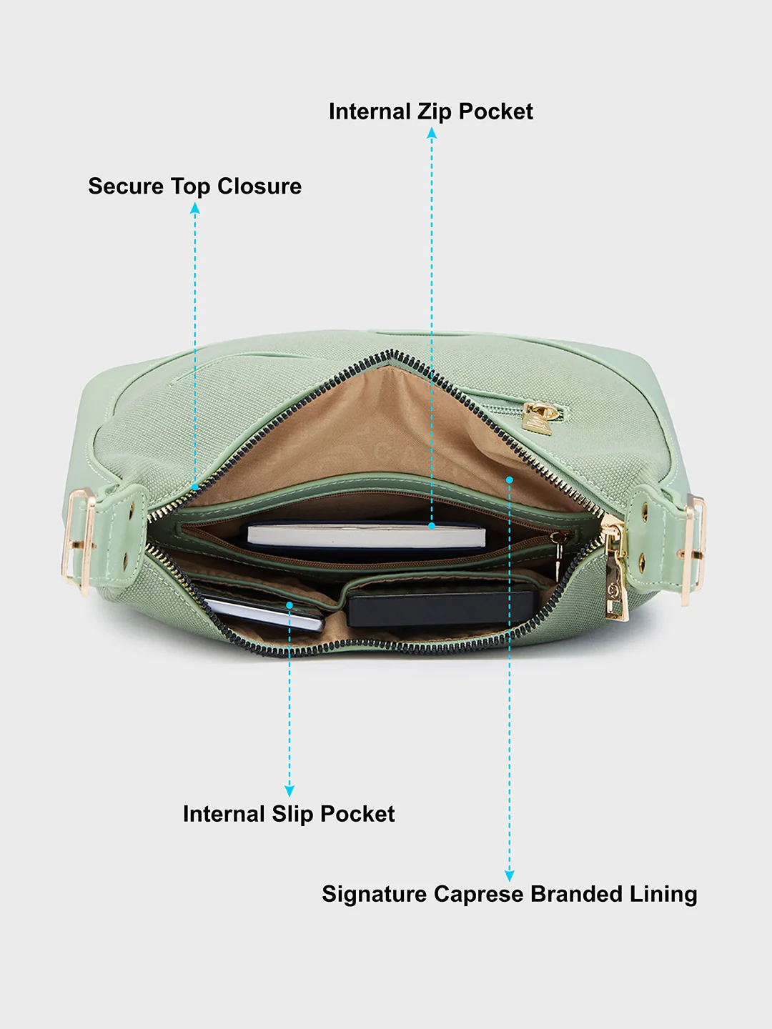Caprese Brooklyn Medium Green Hobo Bag - Image 10