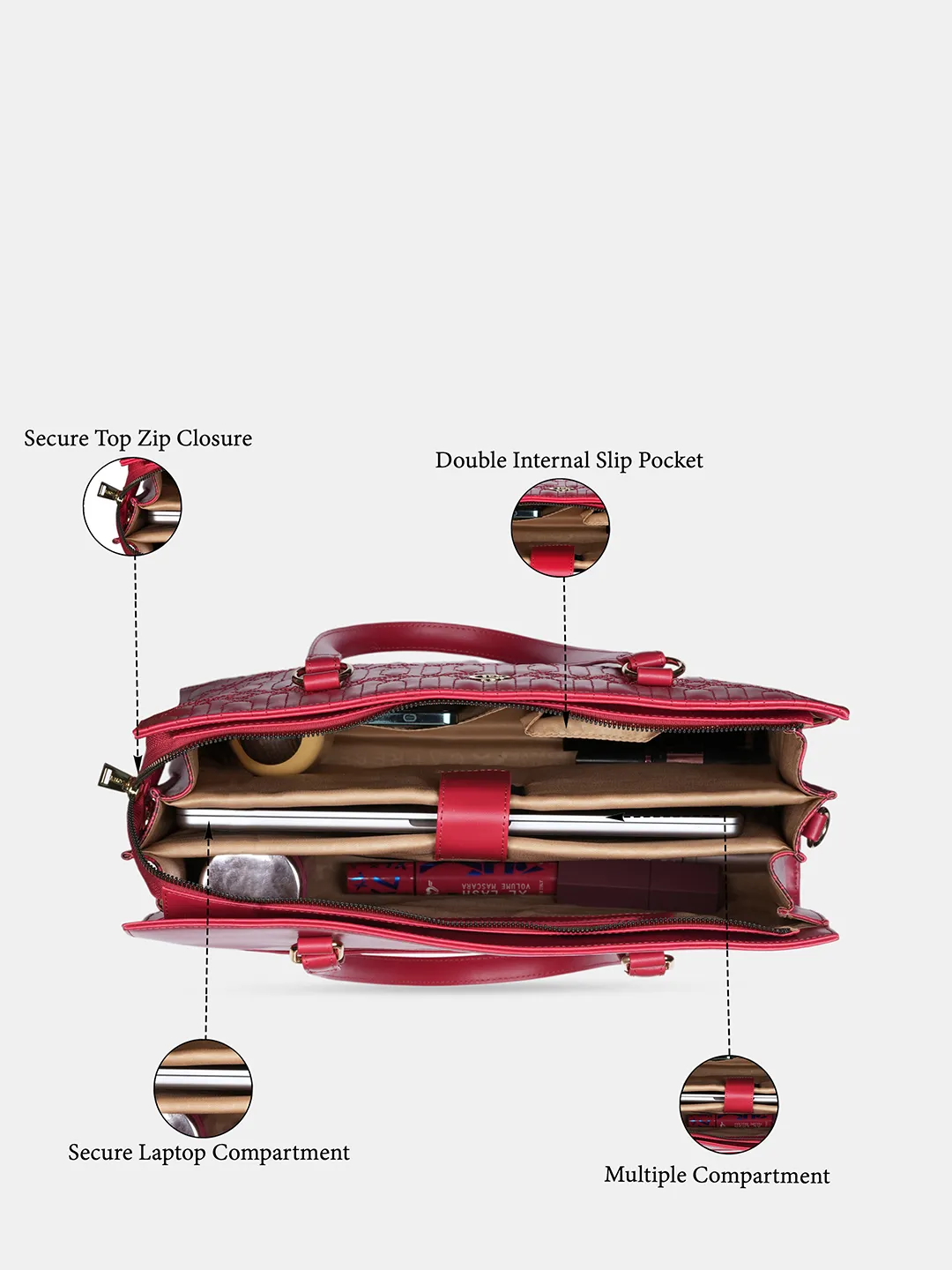 Caprese Bubble Large Red Laptop Satchel Bag - Image 4