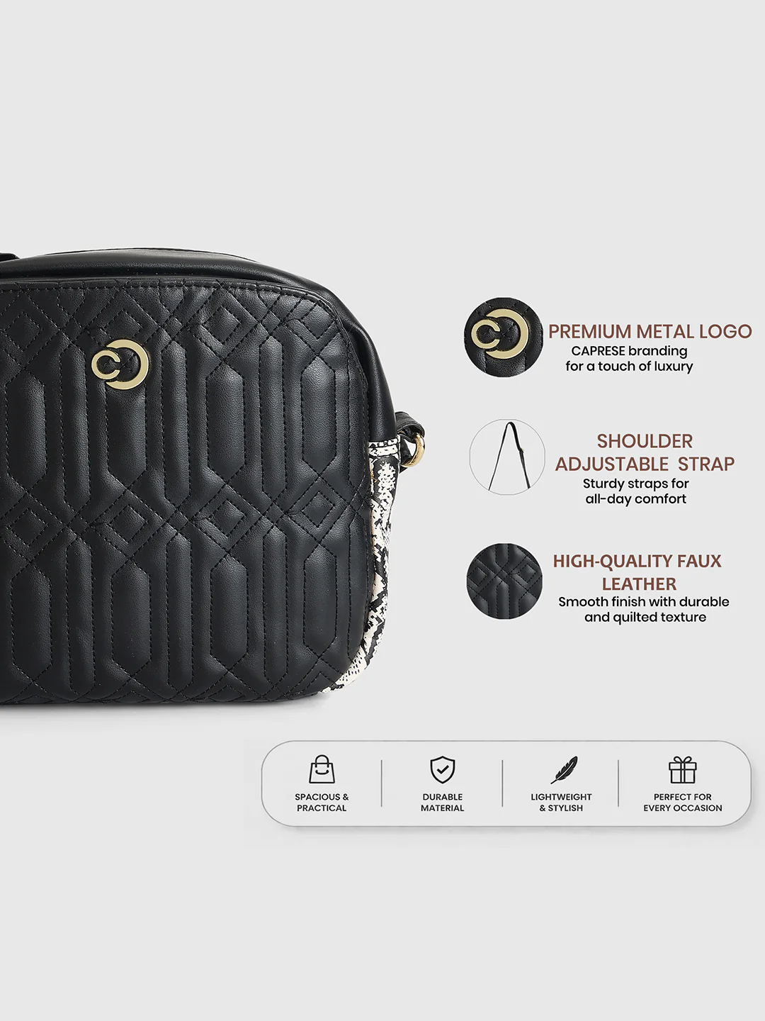 Caprese Bubble Medium Black Sling Bag - Image 3