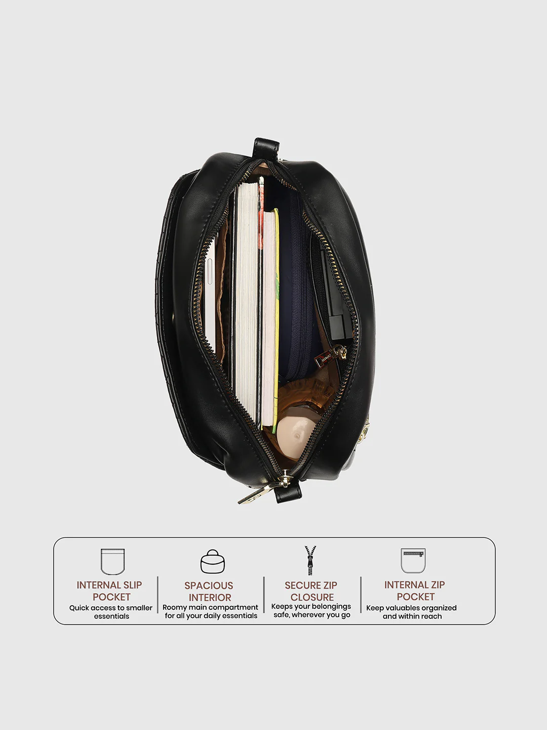 Caprese Bubble Medium Black Sling Bag - Image 4