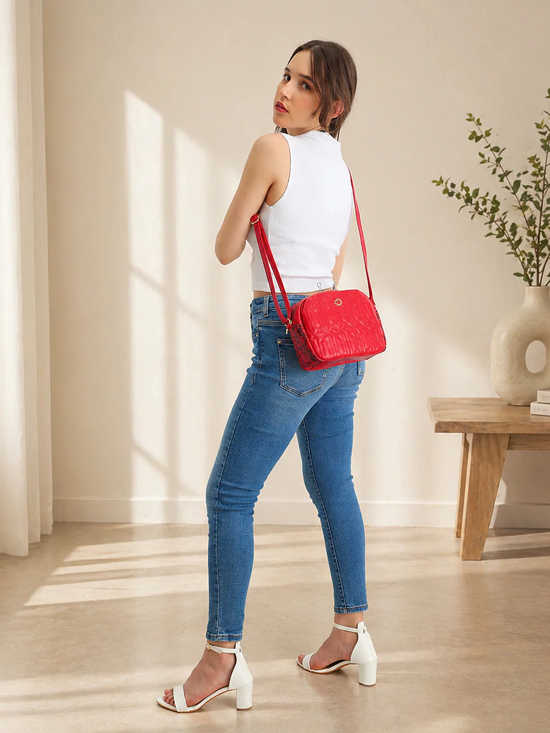 Caprese Bubble Medium Red Sling Bag - Image 10