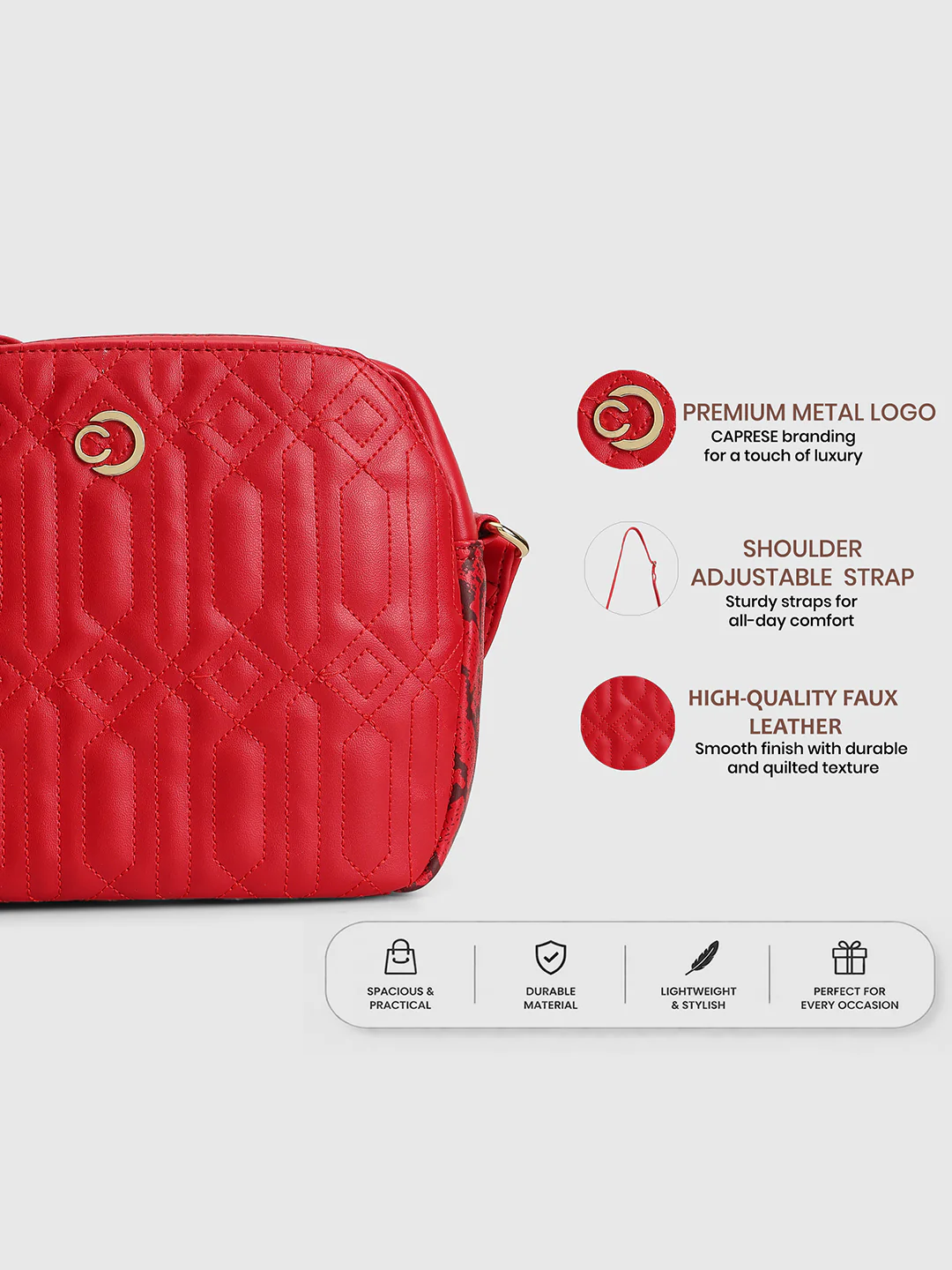 Caprese Bubble Medium Red Sling Bag - Image 3