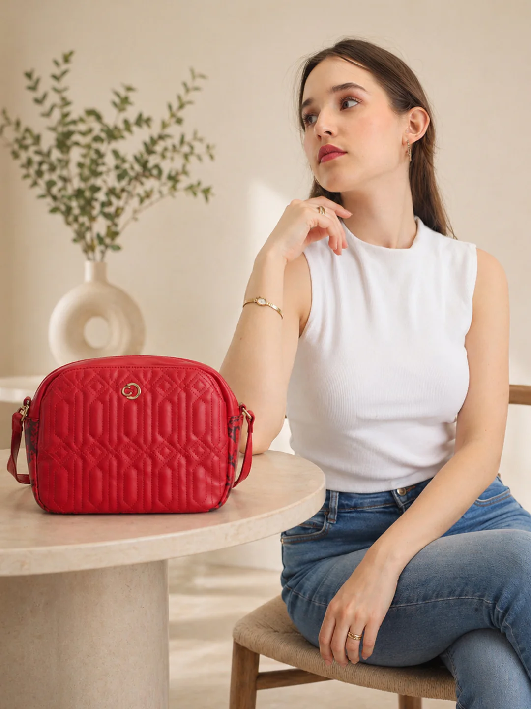 Caprese Bubble Medium Red Sling Bag - Image 9
